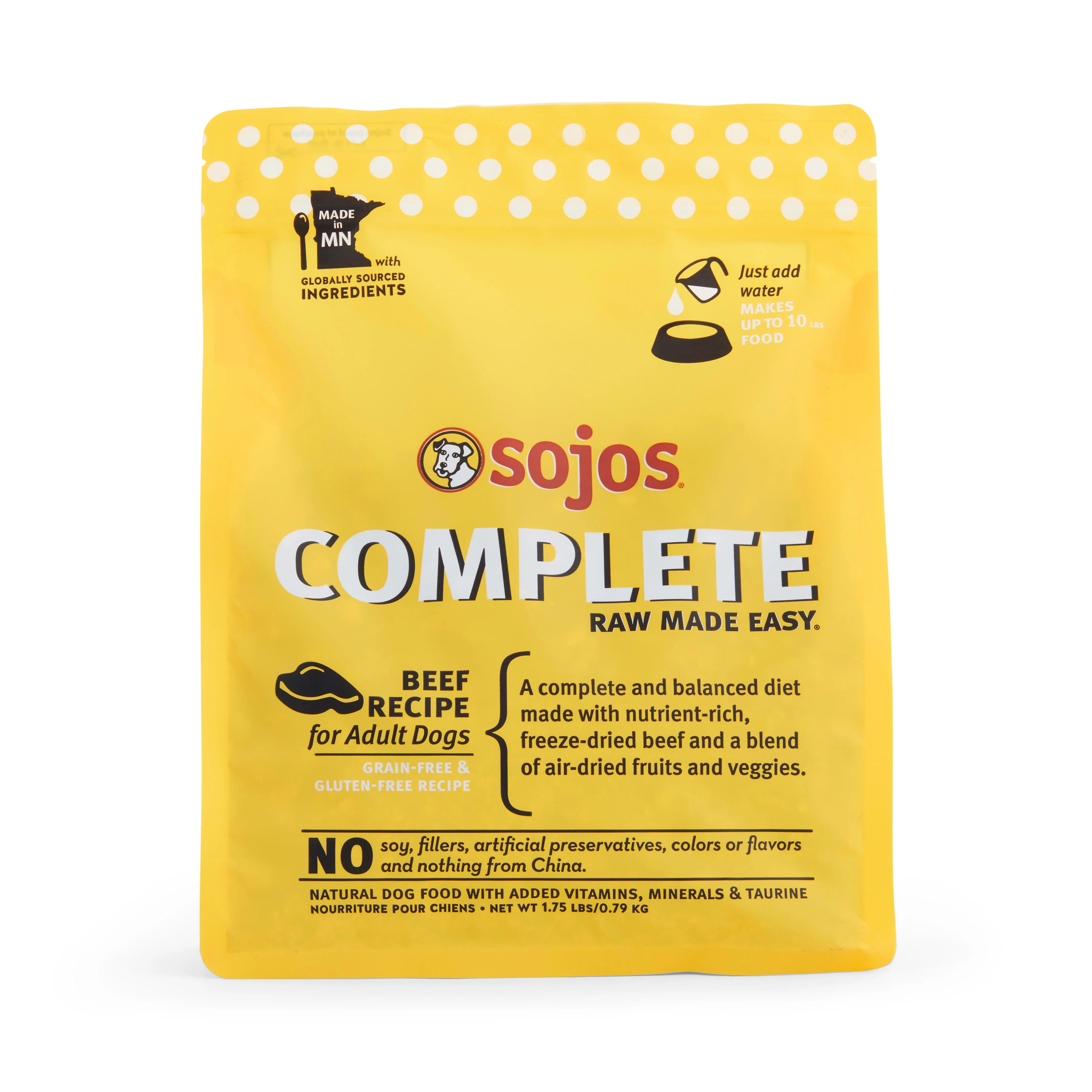 Sojos Complete Beef Recipe Adult Grain Free Freeze Dried Raw Dog Food 1.75lb Bag - Image 1