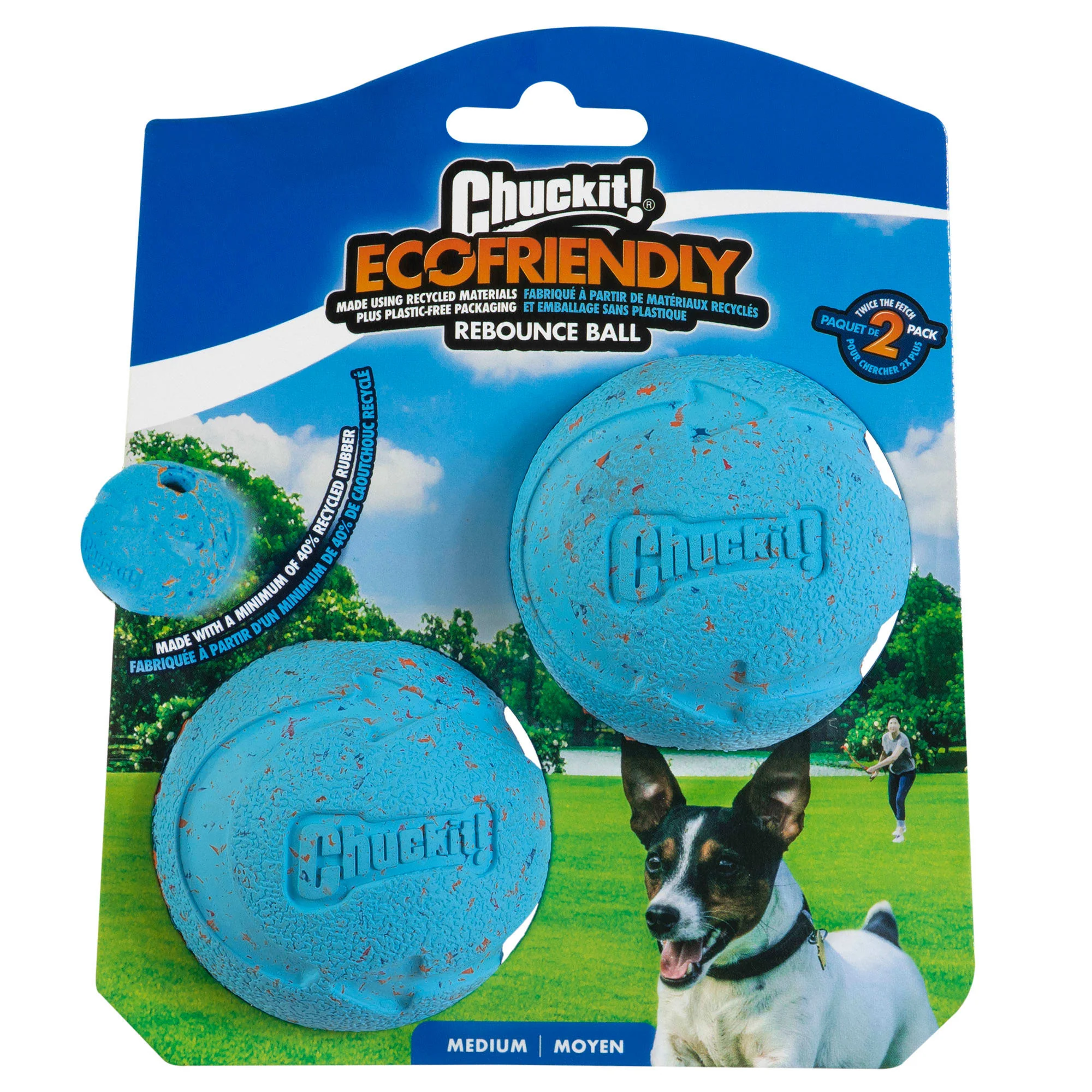 Chuckit! Rebounce Recycled Rubber Dog Toy Ball  Medium  2 Count - Image 1