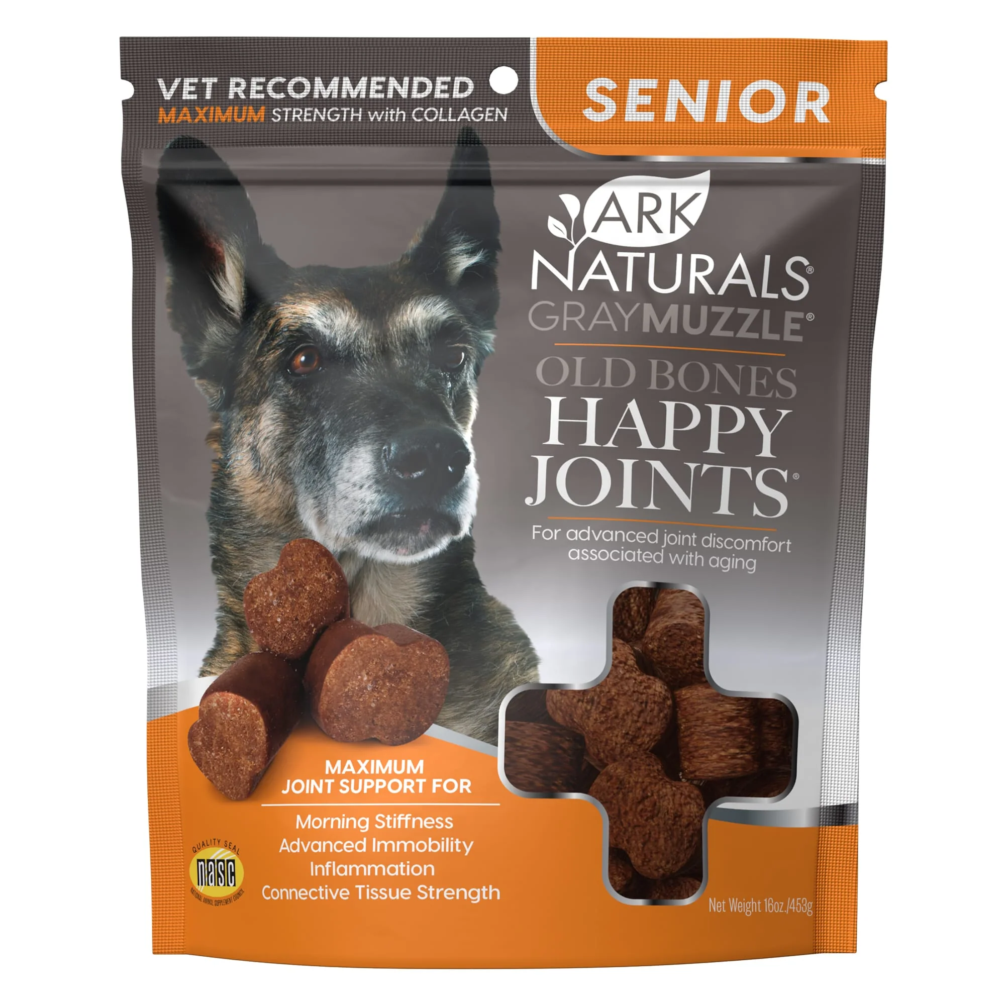 Ark-Naturals Gray Muzzle Old Dogs! Happy Joints! Large Breed Senior Dog Treat, 16 Oz - Image 1