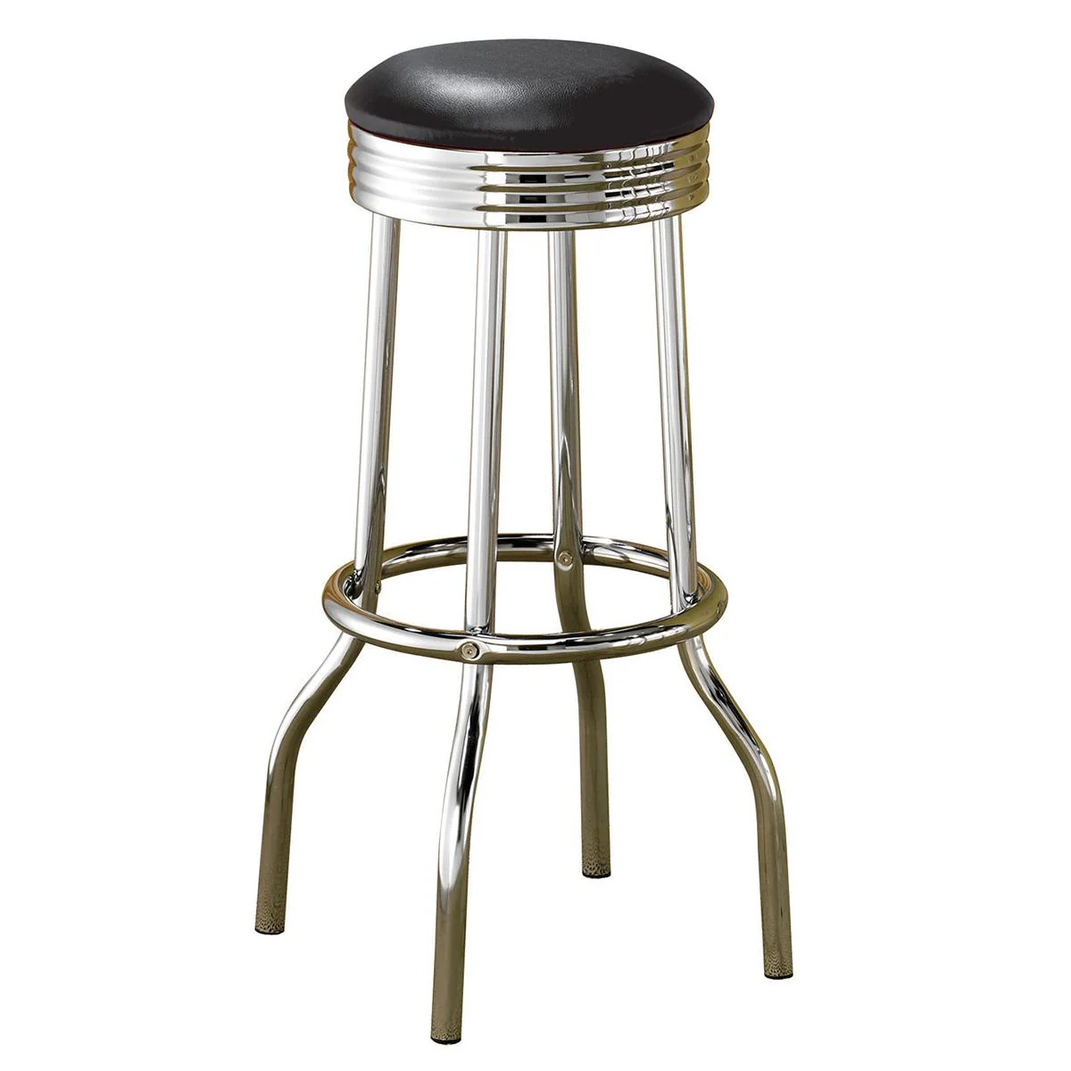 Coaster Furniture Retro 2408 Upholstered Metal Swivel Bar Stool – Black (Set of 2)
