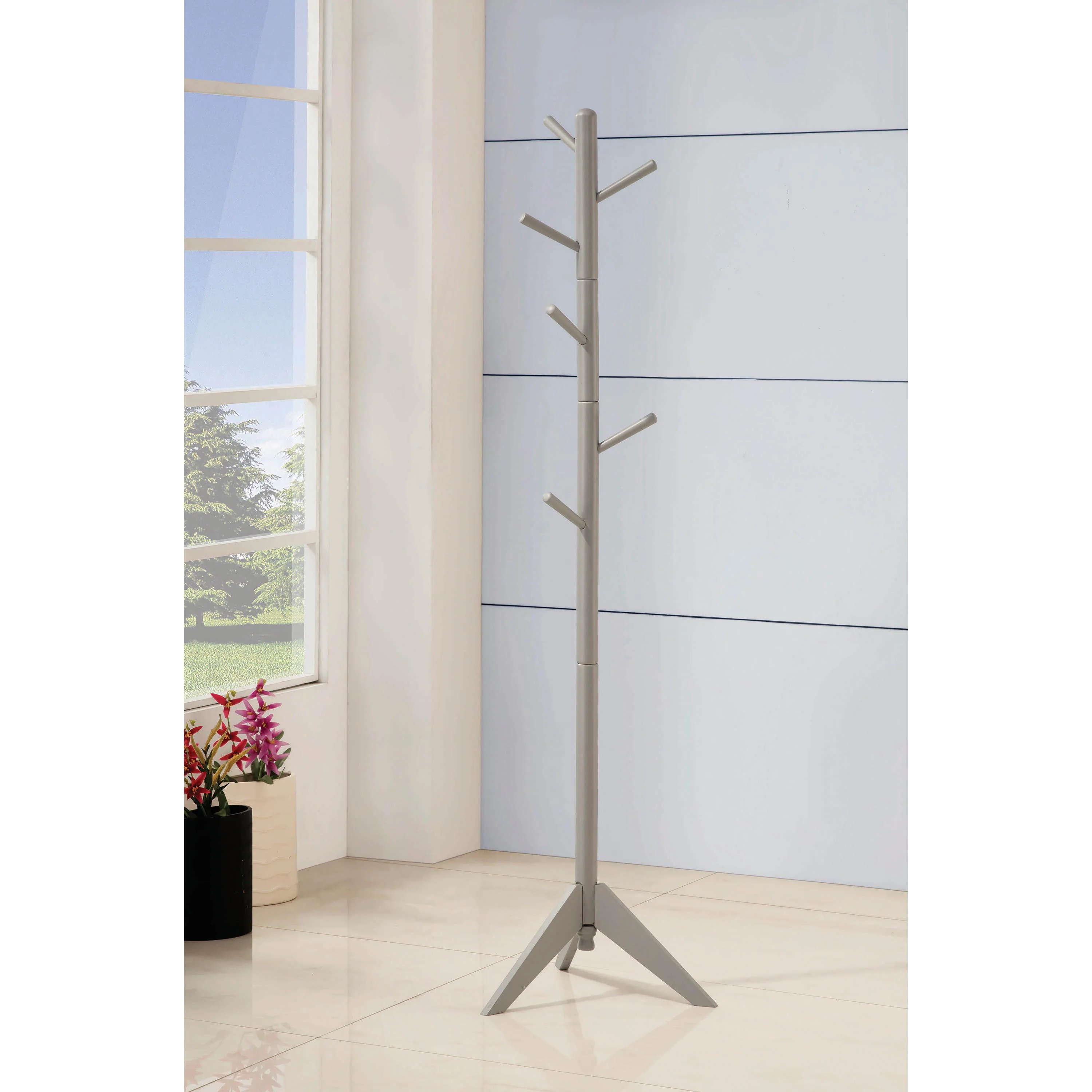 Coaster Furniture Devlin 900632 6 Hook Freestanding Wood Coat Rack Hat Hanger – Grey