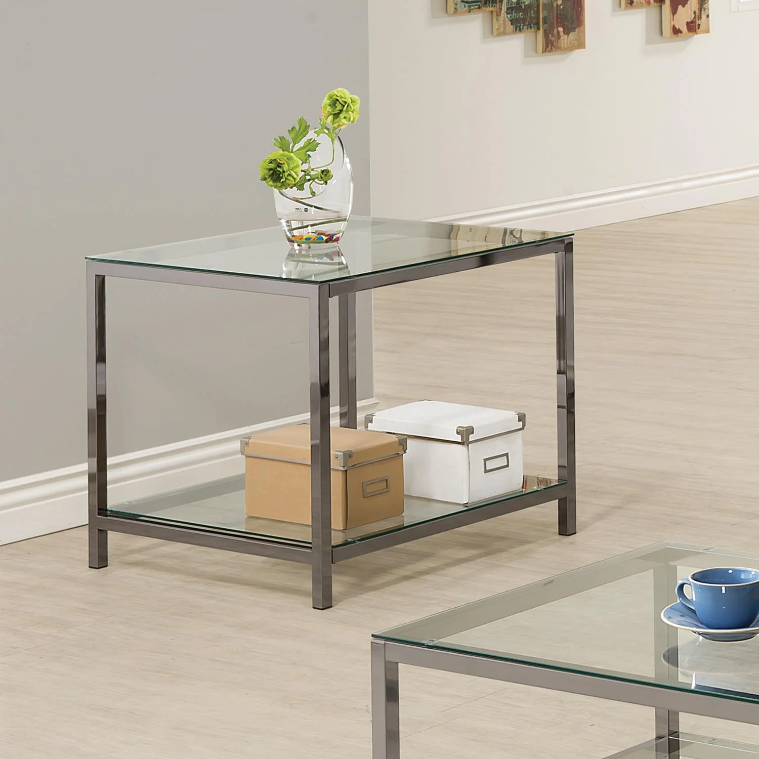 Coaster Furniture Trini 720227 1-shelf Glass Top Side End Table - Black Nickel - Image 2