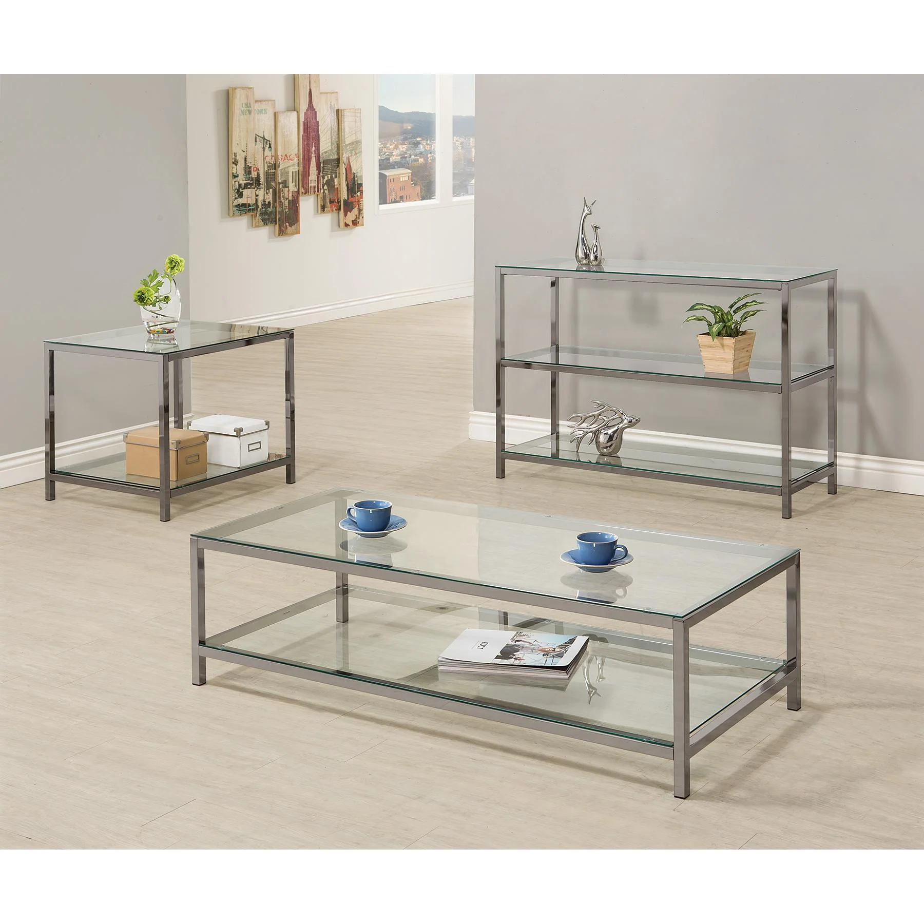 Coaster Furniture Trini 720227 1-shelf Glass Top Side End Table - Black Nickel - Image 3