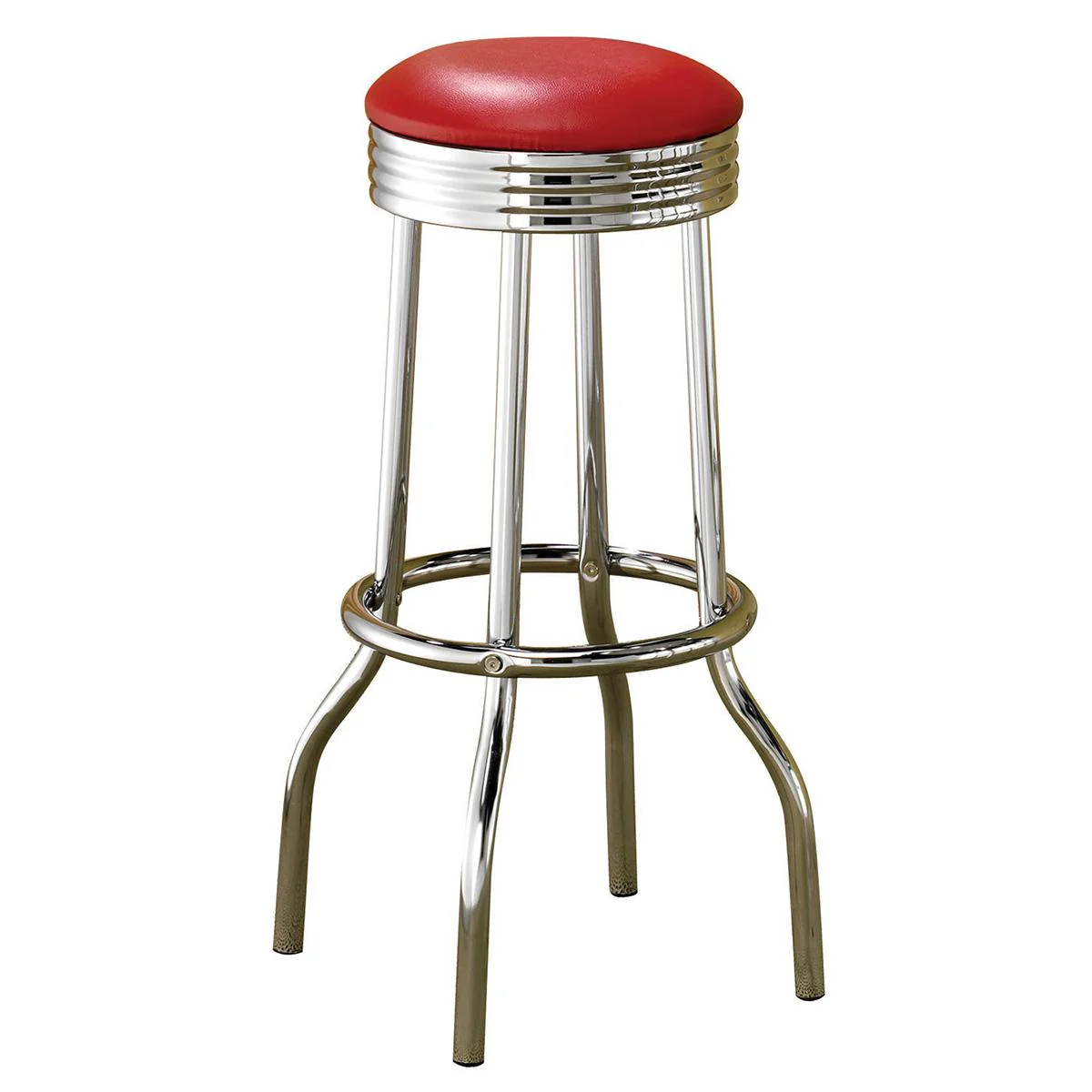Coaster Furniture Retro 2299R Upholstered Metal Swivel Bar Stool – Red (Set of 2)