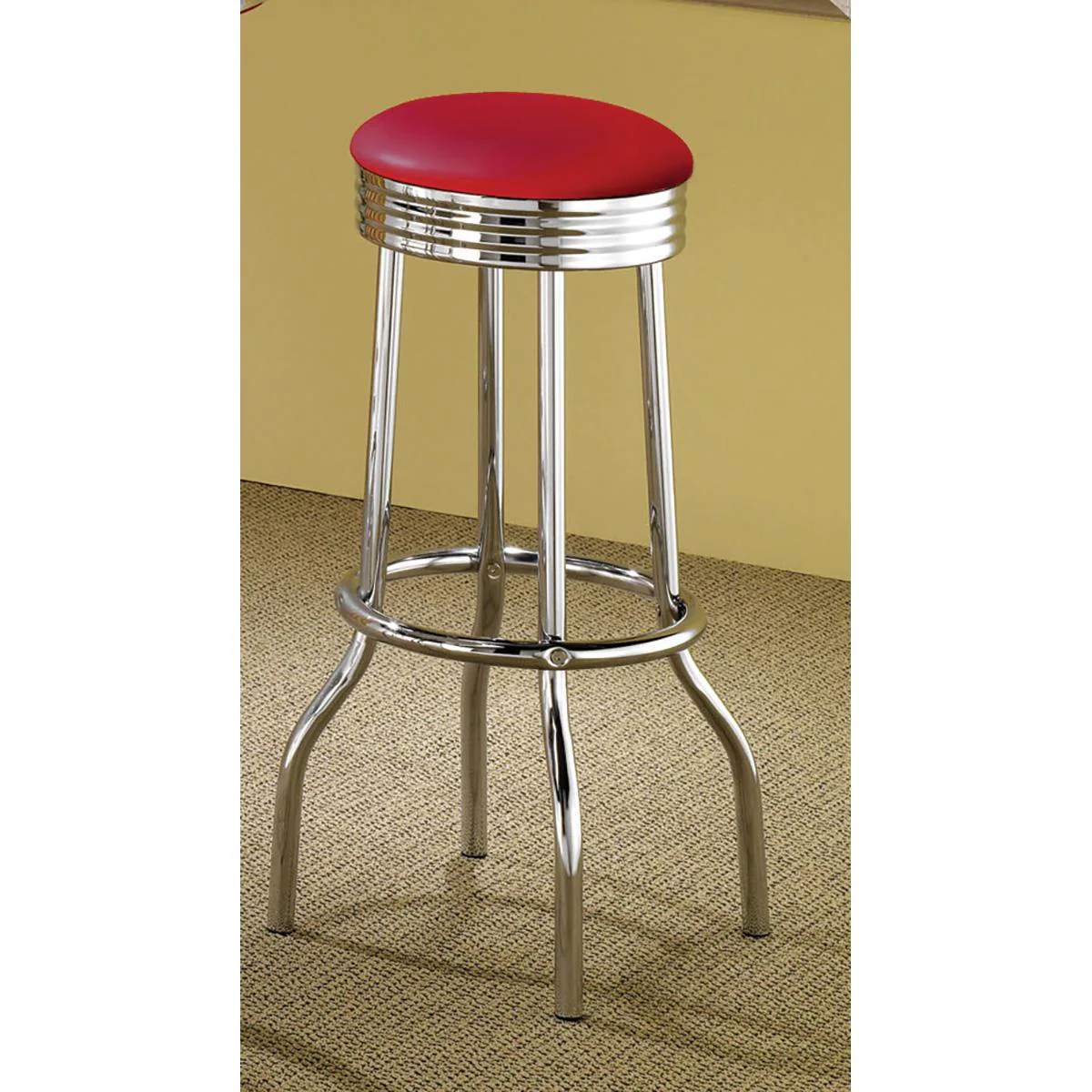 Coaster Furniture Retro 2299R Upholstered Metal Swivel Bar Stool - Red (Set of 2) - Image 2
