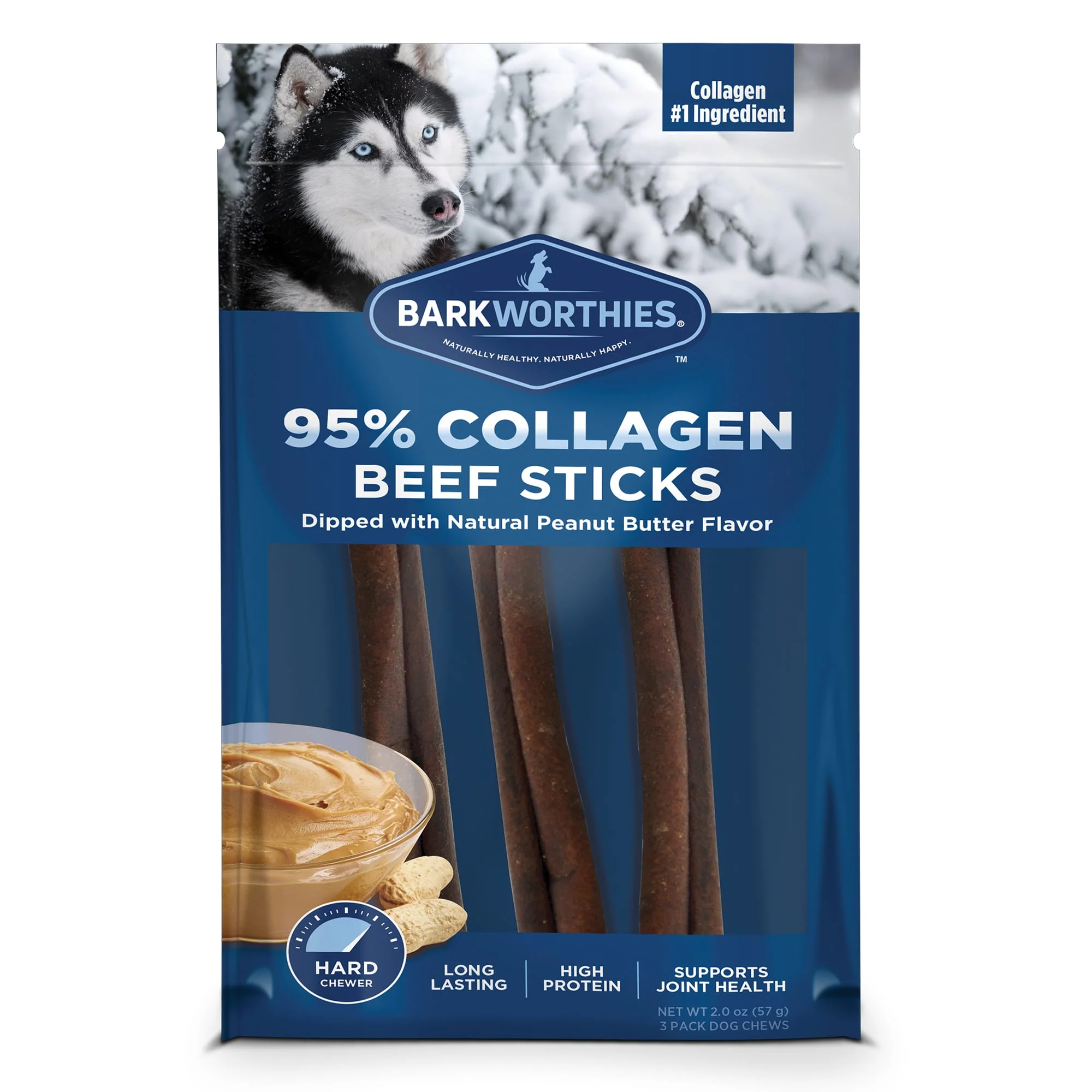 Barkworthies Beef Collagen Sticks with Peanut Butter for Dogs, Pack of 3, 6 IN - Image 1
