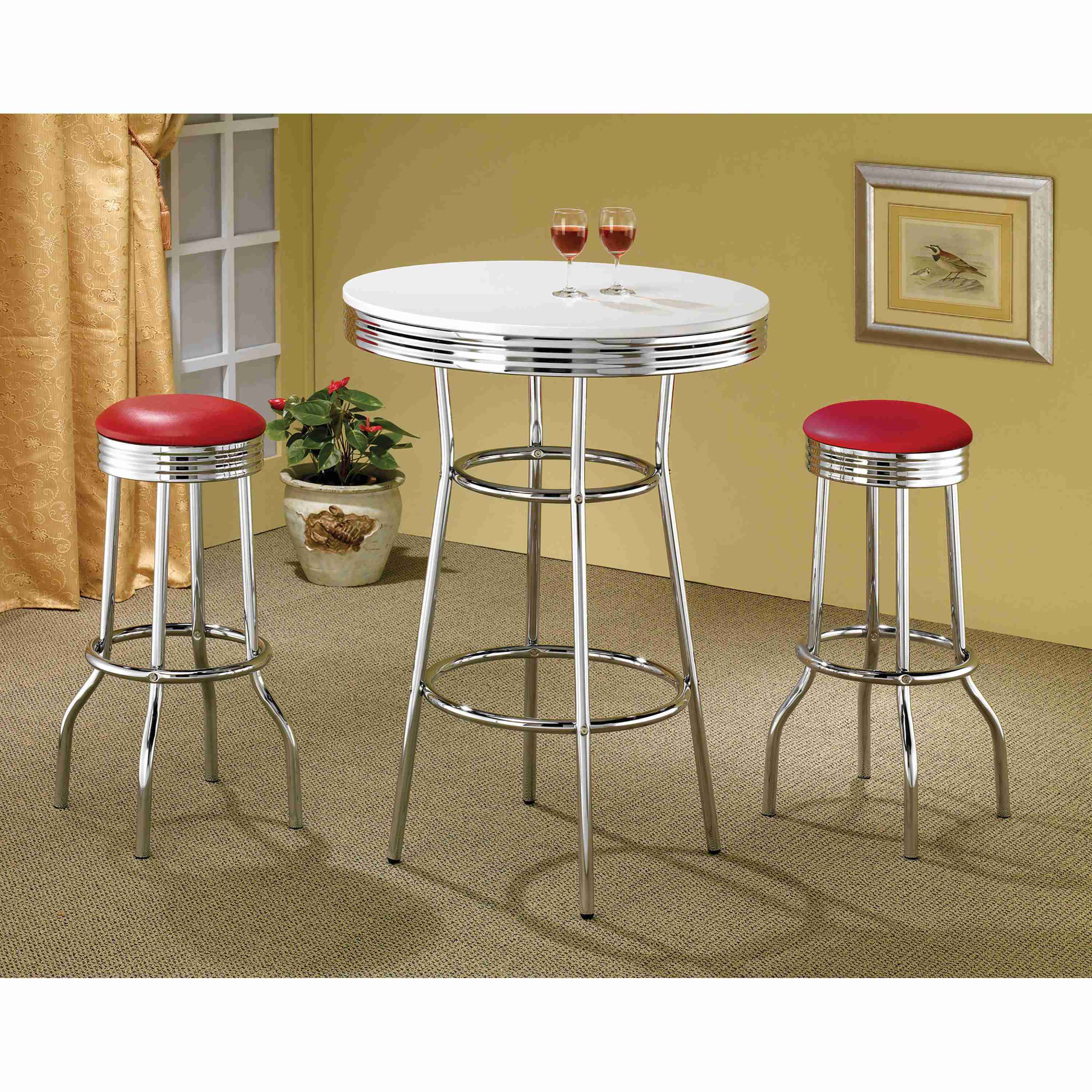 Coaster Furniture Retro 2300 Round 30-inch 1950's Bistro Pub Height Bar Table - White - Image 3