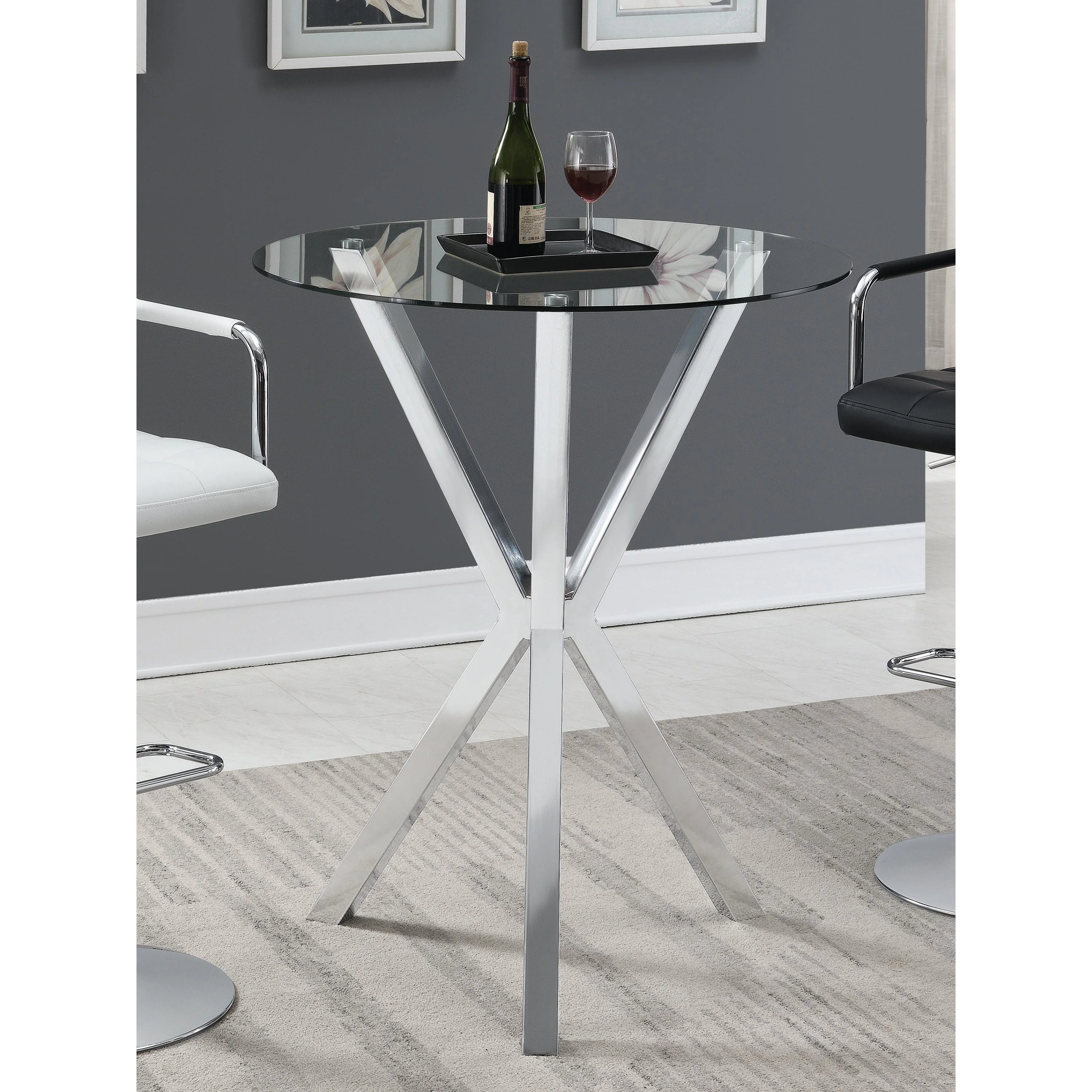Coaster Furniture Denali 100186 Round 35-inch Glass Top Bistro Bar Table - Chrome - Image 2