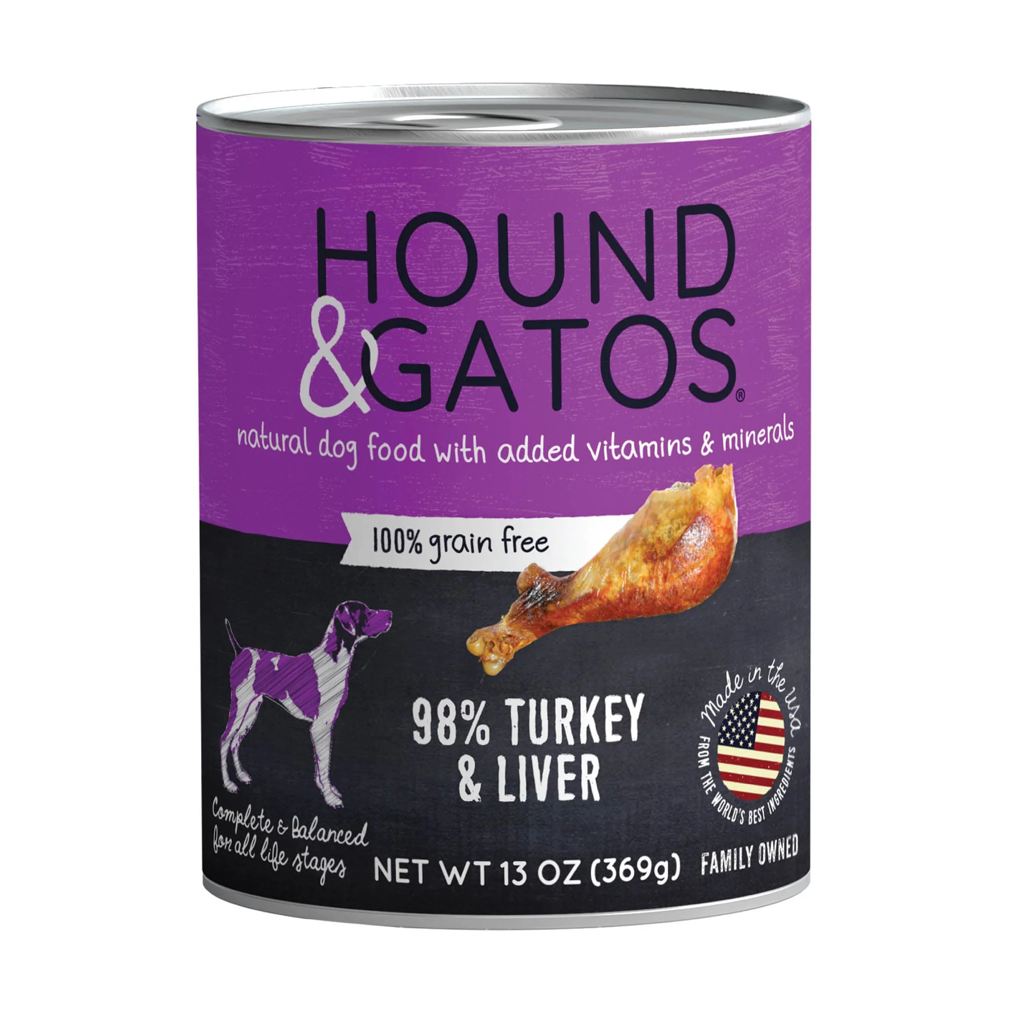 Hound & Gatos Grain Free Wet Dog Food Turkey & Liver 13oz can - Image 1