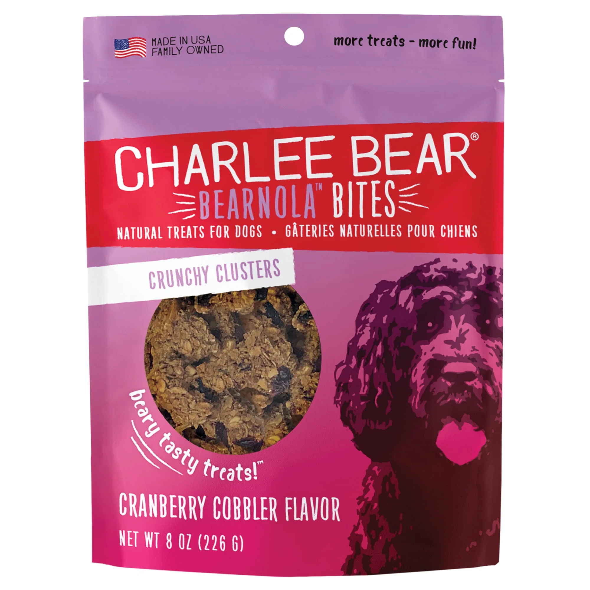 Charlee Bear Bearnola Bites Natural Cranberry Cobbler Crunchy Cluster Treats for Dogs 8oz - Image 1