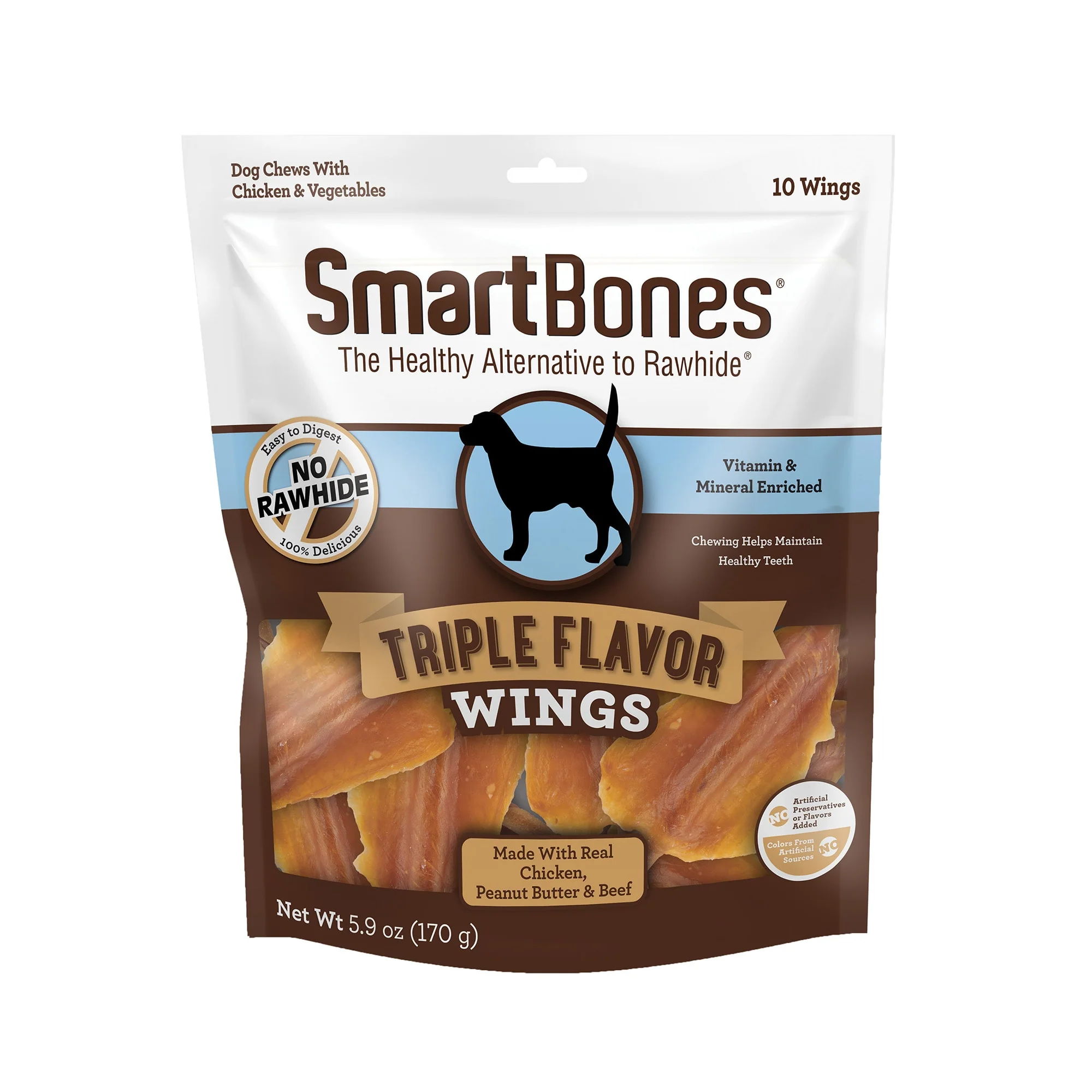 SmartBones Triple Flavor Wings Made with Real Chicken, Peanut Butter & Beef No-Rawhide Dog Chews, 5.9 oz - Image 1