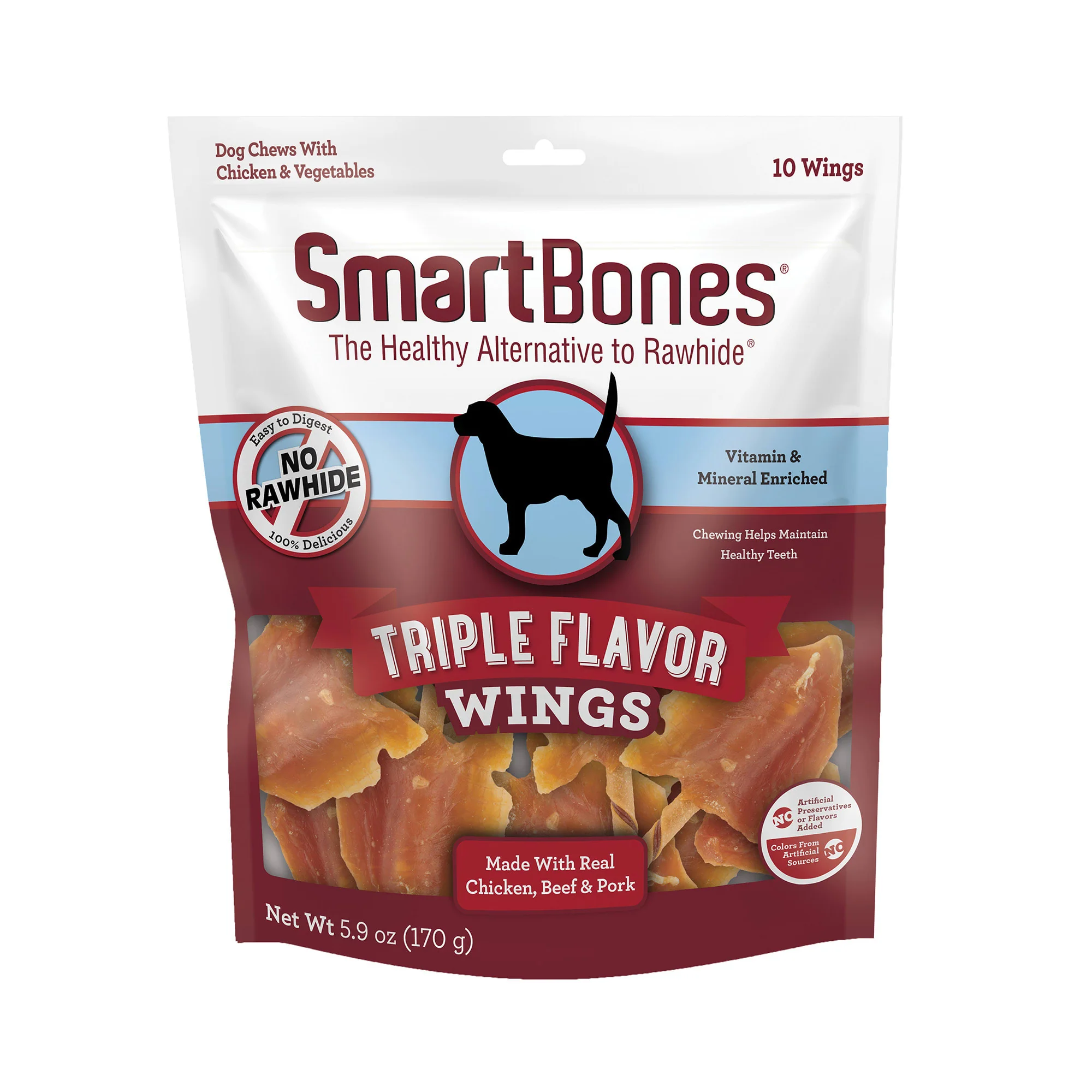 SmartBones Triple Flavor Wings Made with Real Chicken, Beef & Pork No-Rawhide Dog Chews, 5.9 oz - Image 1