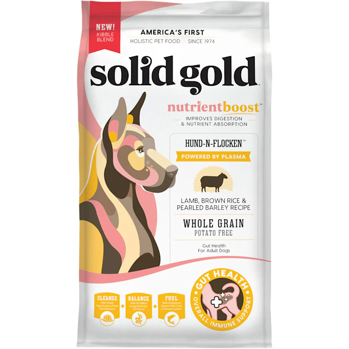 Solid Gold NutrientBoost Hund-N-Flocken Lamb, Brown Rice & Pearled Barley Recipe - Includes Nutrientboost bits for Optimal Health - 24 lb - Image 1