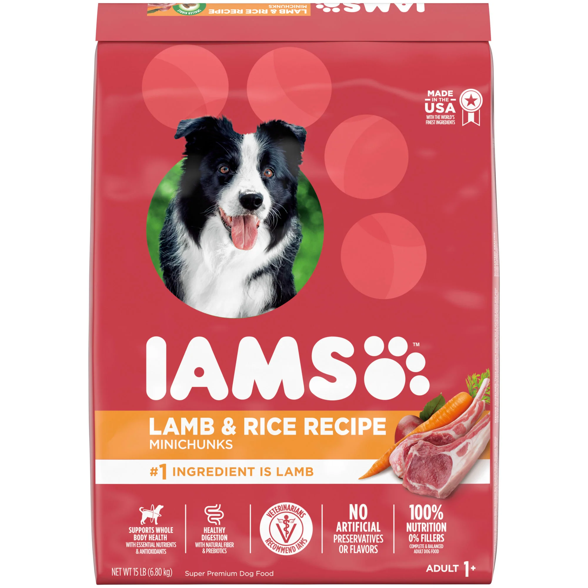 IAMS Minichunks Adult Dry Dog Food Lamb & Rice Recipe Dog Kibble  15 lb. Bag - Image 1