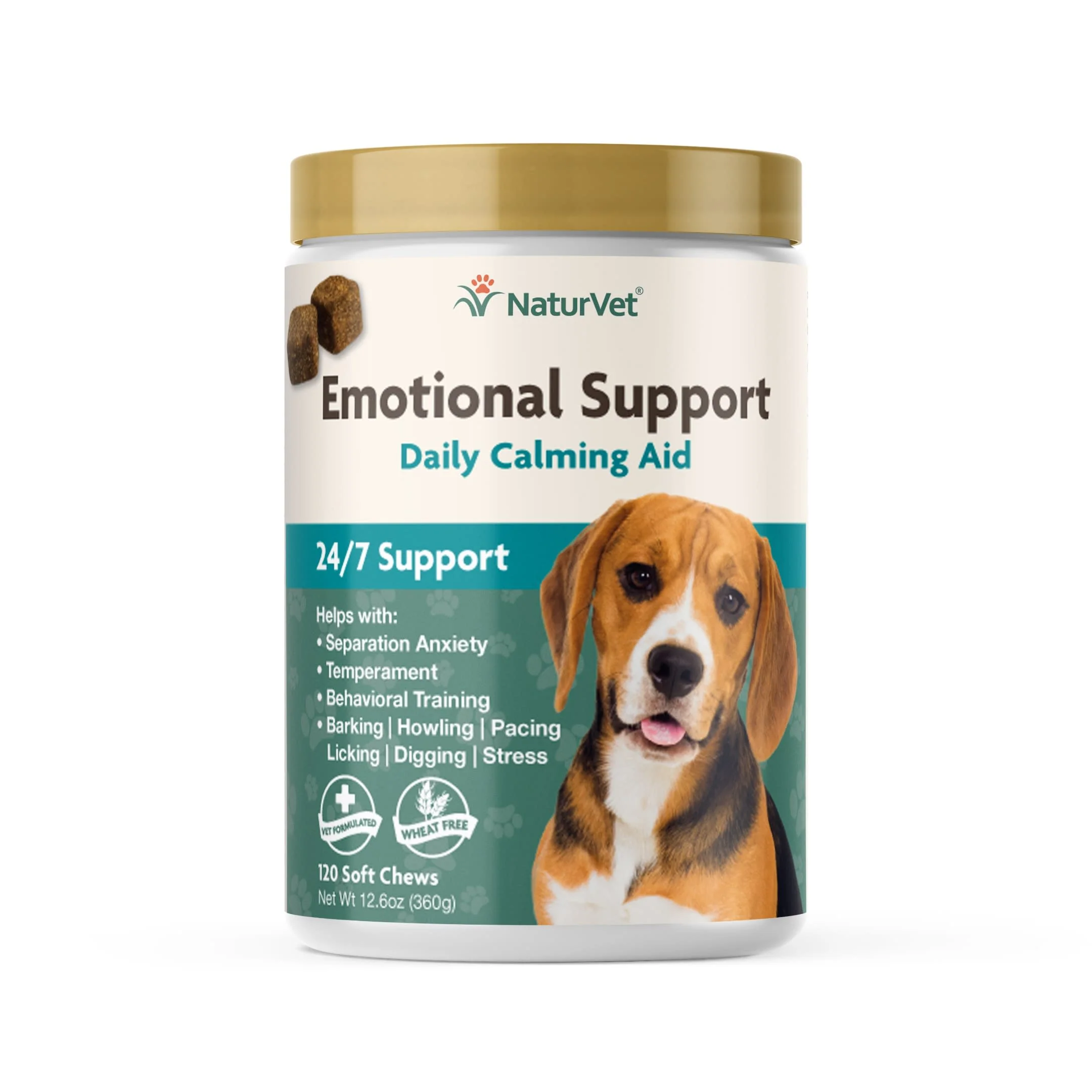 NaturVet Emotional Support Long Term Calming Aid Dog Soft Chew, Count of 120 - Image 1