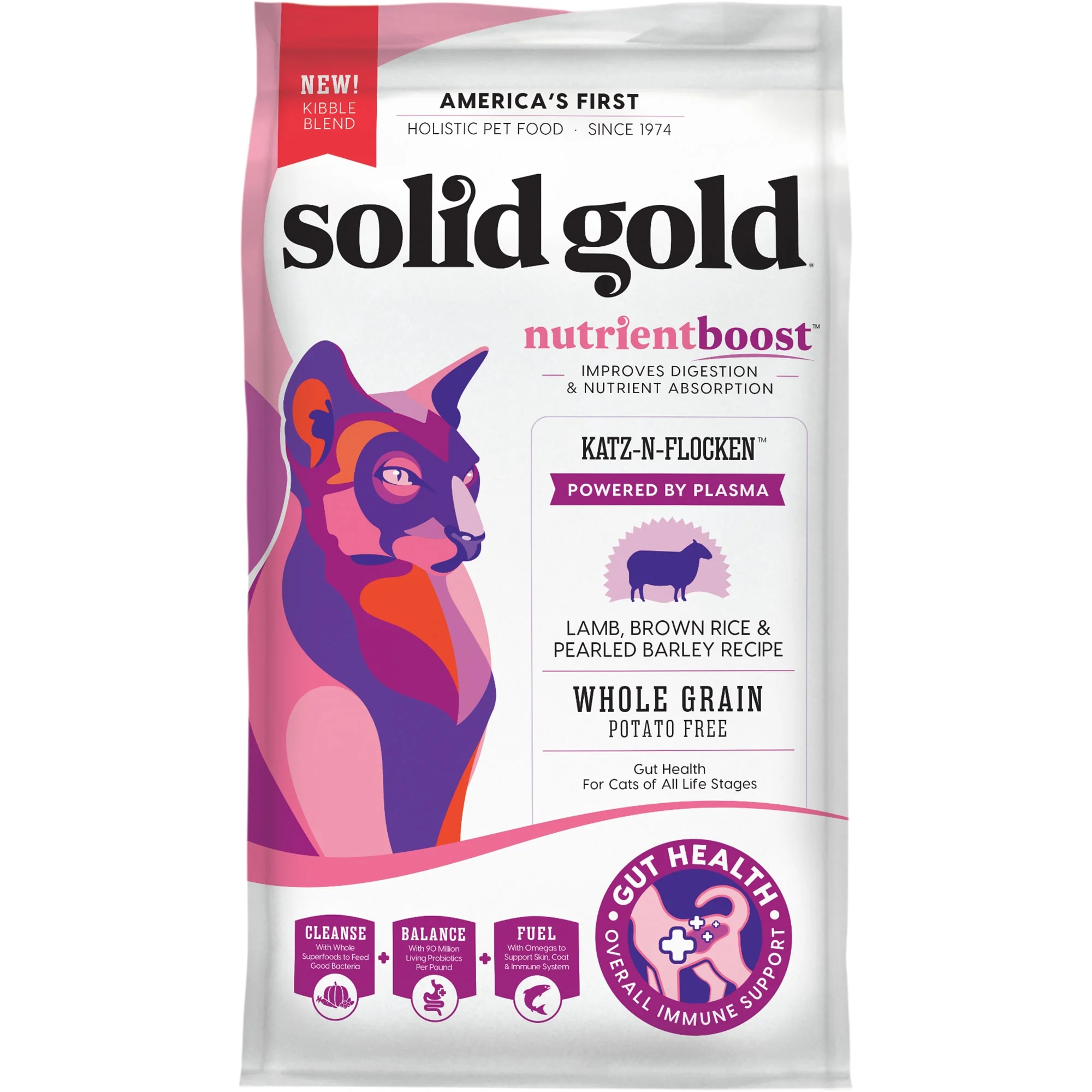 Solid Gold NutrientBoost Katz-N-Flocken Lamb, Brown Rice & Pearled Barley Recipe Dry Cat Food, 4 lbs. - Image 1