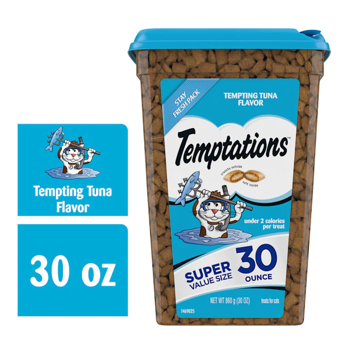 Temptations Classic Tempting Tuna Flavor Crunchy and Soft Treats for Cats  30 oz. Tub - Image 1