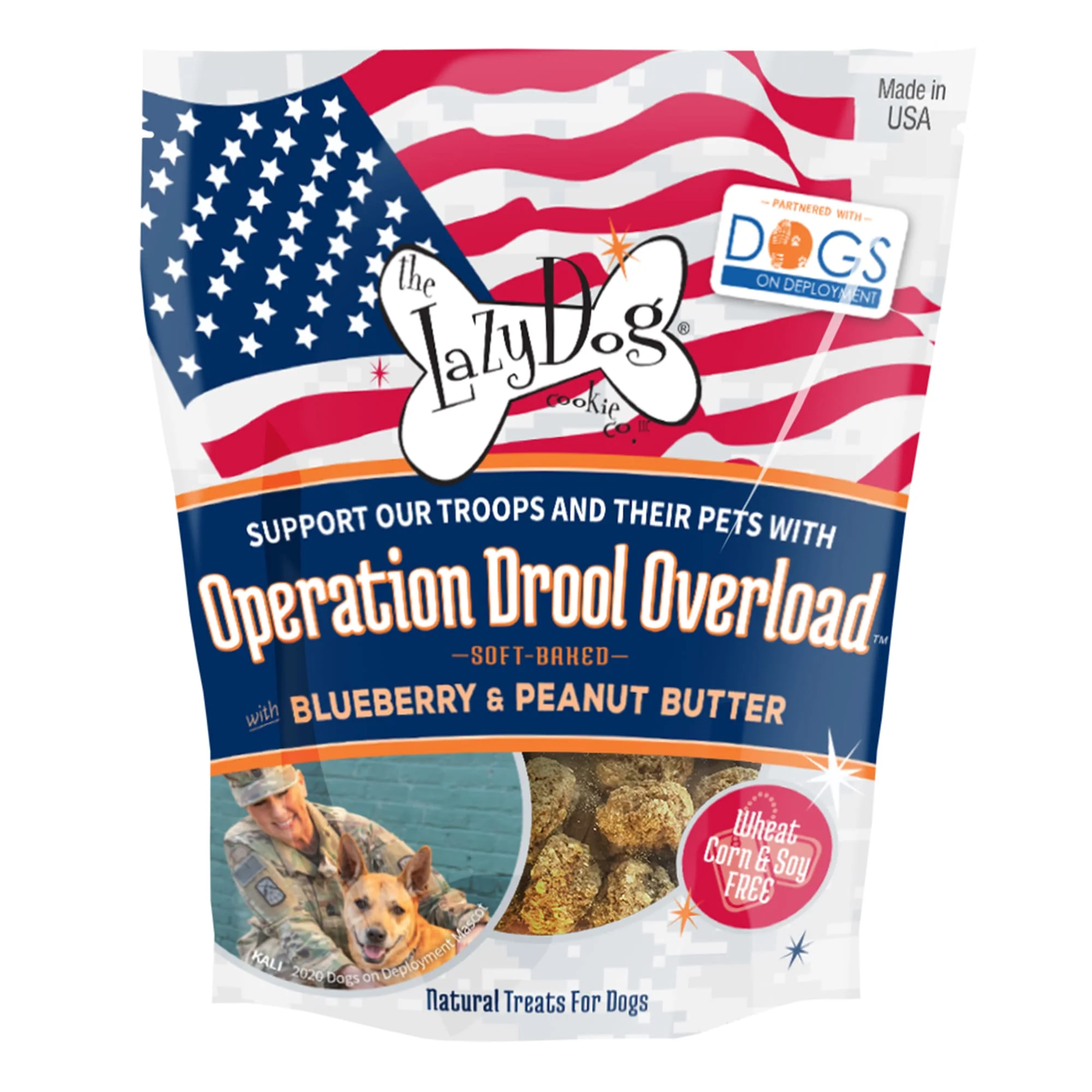 The Lazy Dog Cookie Co. & Dogs on Deployment Operation Drool Overload Blueberry & Peanut Butter Soft-Baked Dog Treats, 5 oz. - Image 1