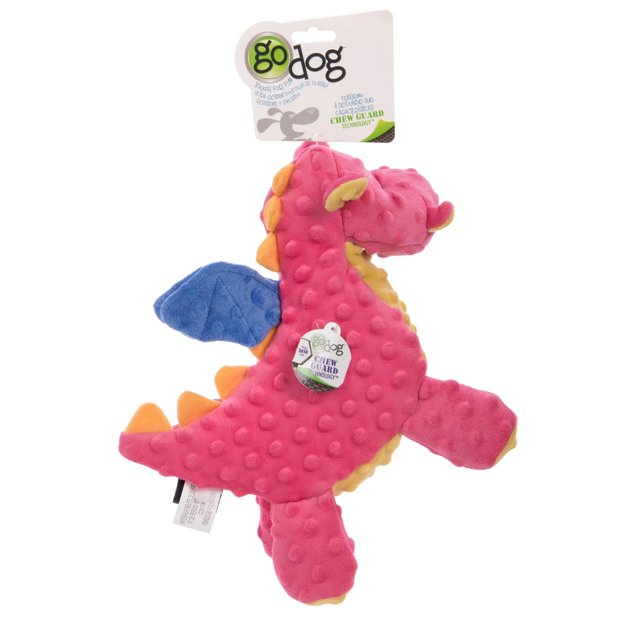 goDog Dragons Durable Plush Squeaker Dog Toy  Large  Coral - Image 1