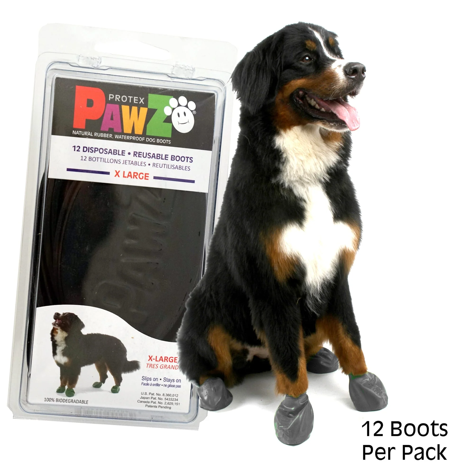 Pawz Natural Rubber Disposable Dog Boots Green eXtra Black 12ct - Image 1