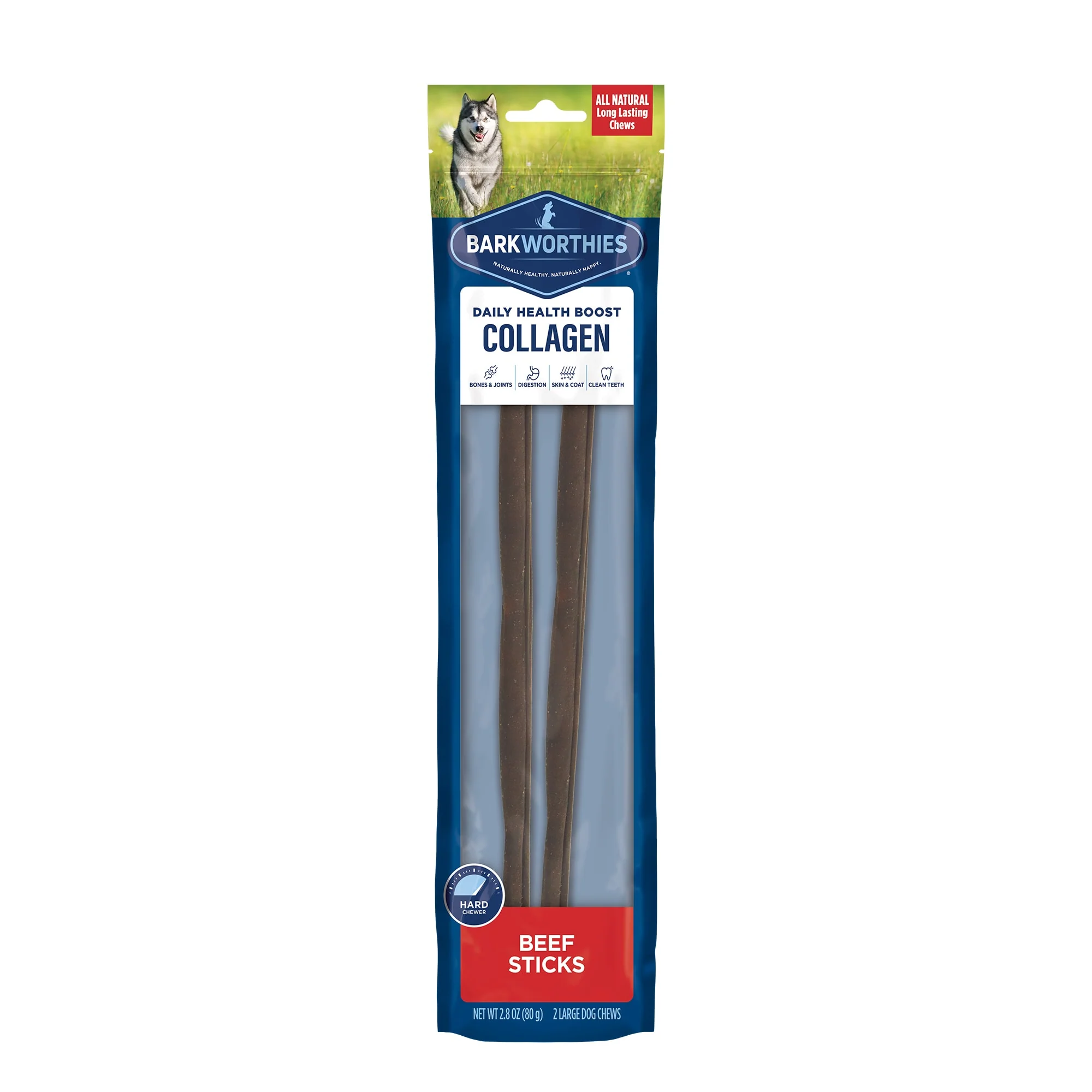 Barkworthies 12 Beef Collagen Daily Health Boost Dog Sticks - Image 1