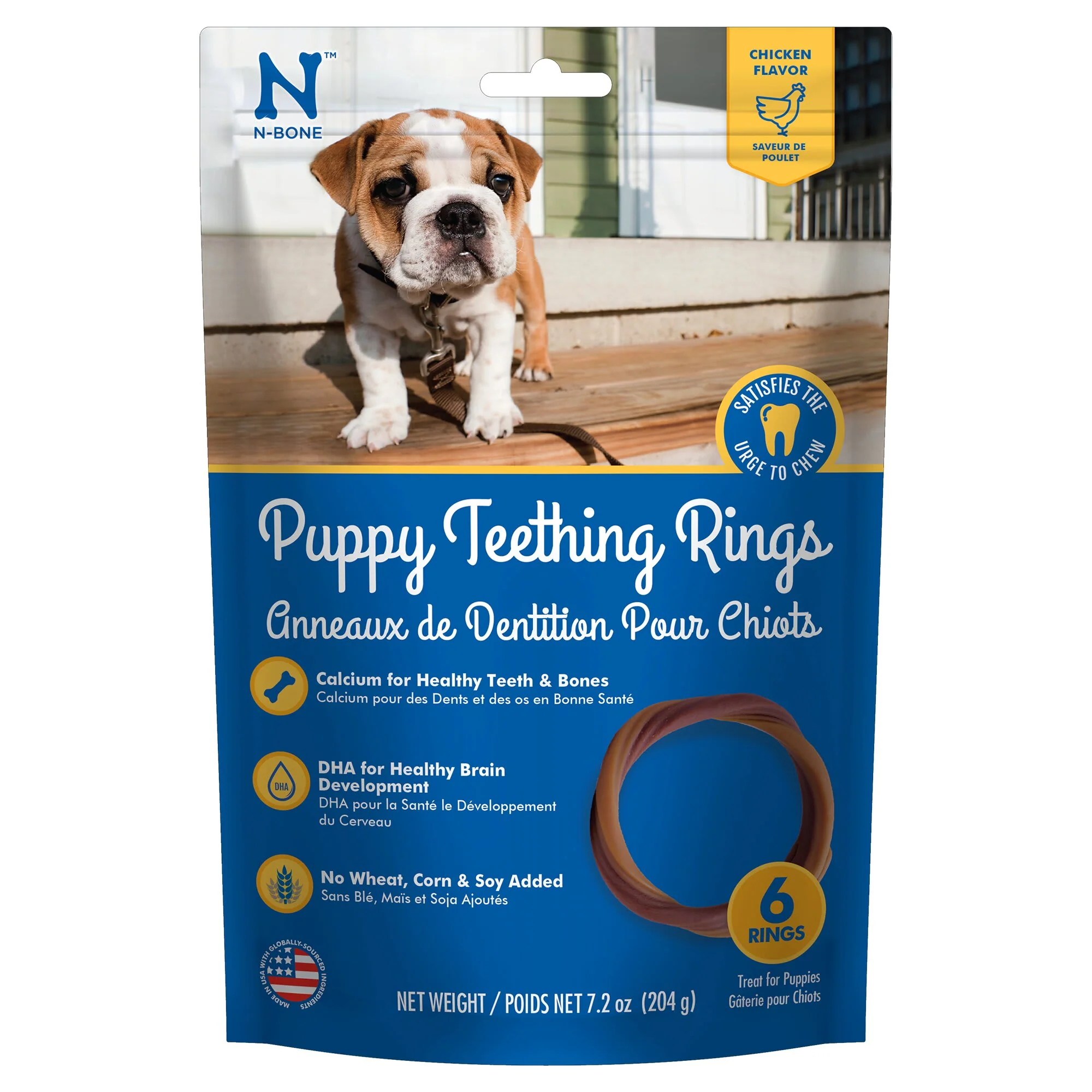 N-Bone Dental Treat Puppy Teething Rings Chicken 6pk 7.2 oz - Image 1