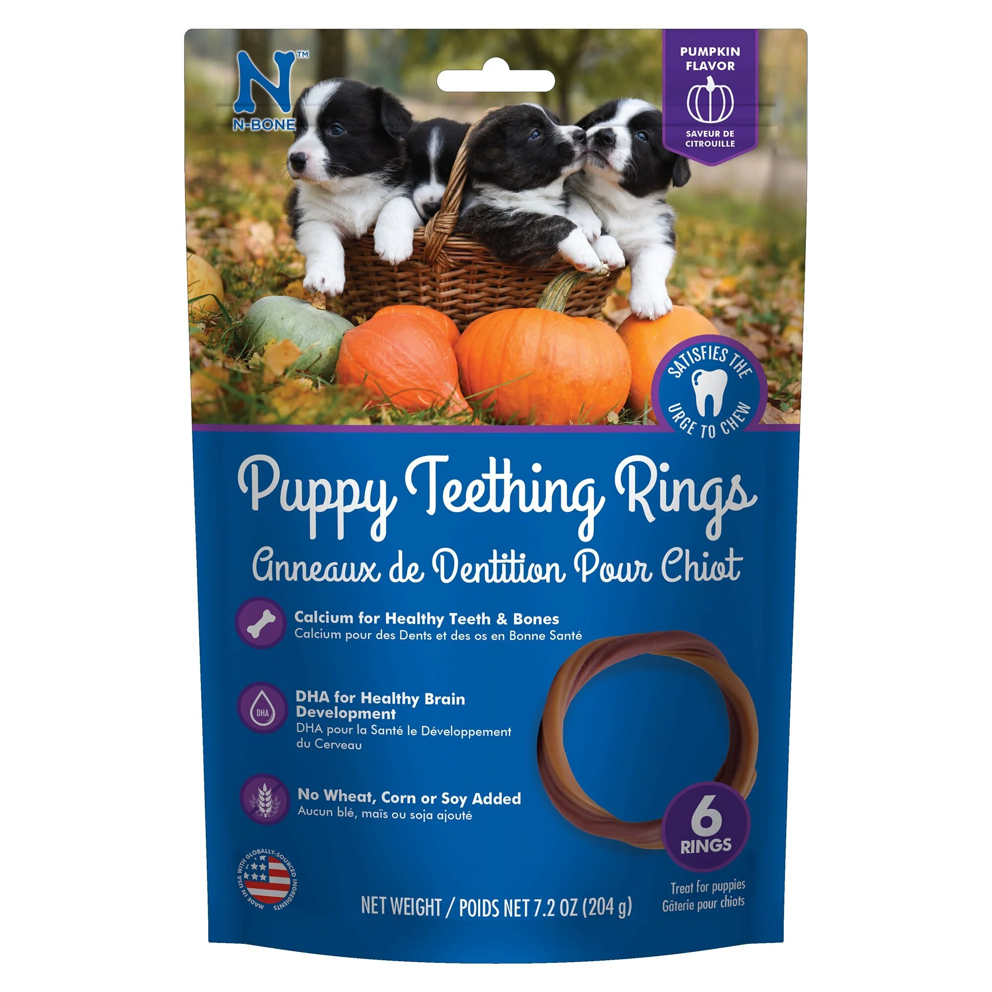 N-Bone Dental Treat Puppy Teething Rings Pumpkin 6pk 7.2 oz - Image 1