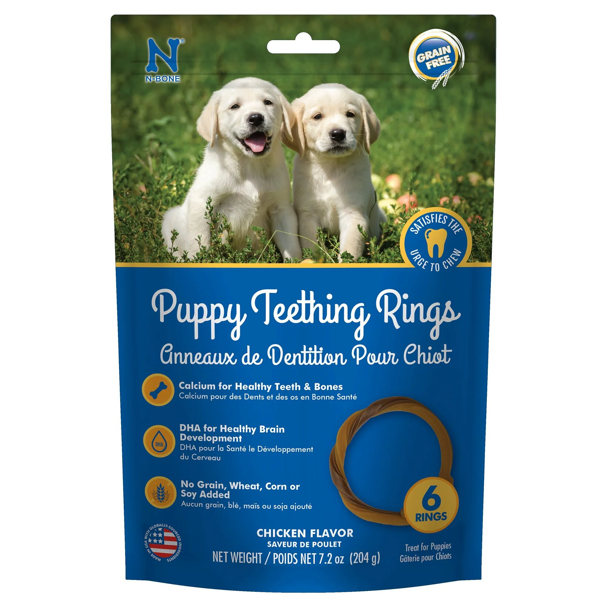 N-Bone Dental Treat Puppy Teething Rings GF Chicken 6pk 7.2 oz - Image 1