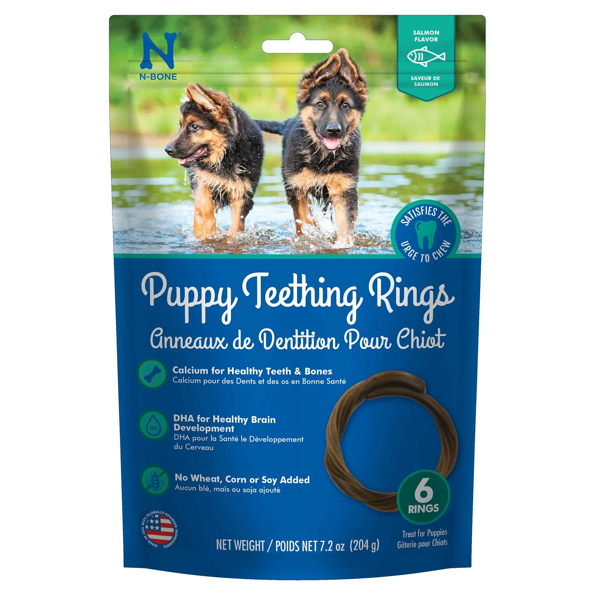 N-Bone Dental Treat Puppy Teething Rings Salmon 6pk 7.2 oz - Image 1