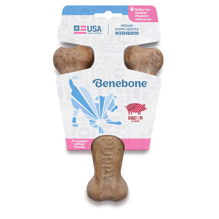 Benebone Puppy Wishbone Dog Chew Toy  Softer for Modest Chewers  Bacon  Medium - Image 1