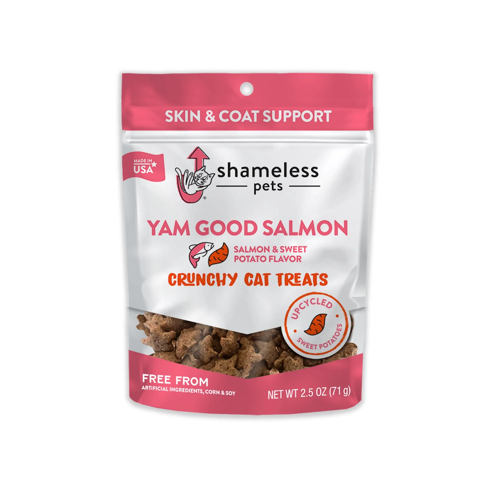 Shameless Pets Yam Good Salmon Crunchy Cat Treats 2.5oz - Image 1