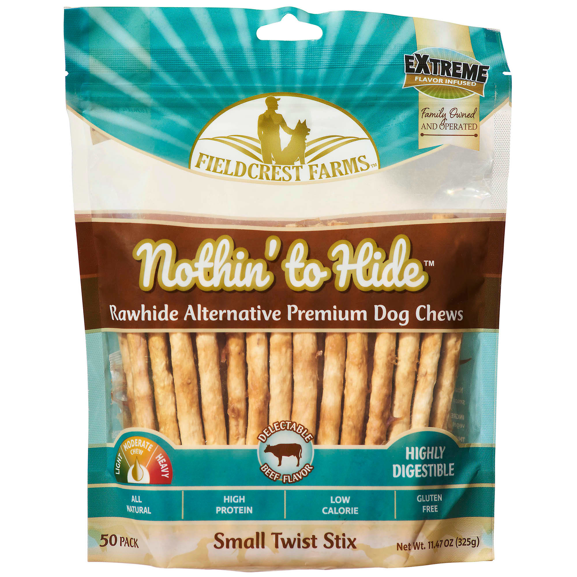 Fieldcrest Farms Nothin’ to Hide Sticks Beef Flavor Premium Dog Chews, 11.4 oz., Pack of 50