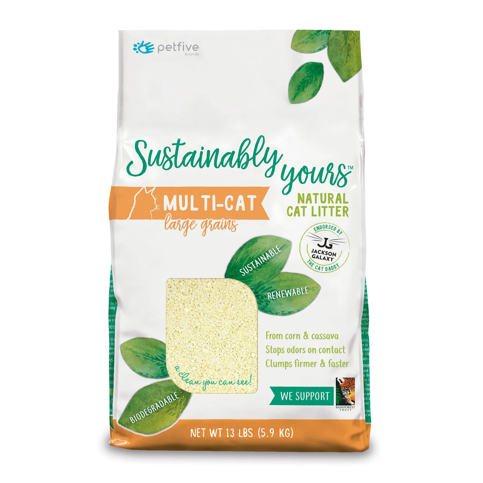 Sustainably Yours Multi-Cat Large Grains From Corn & Cassava Natural Cat Litter 13lb - Image 1