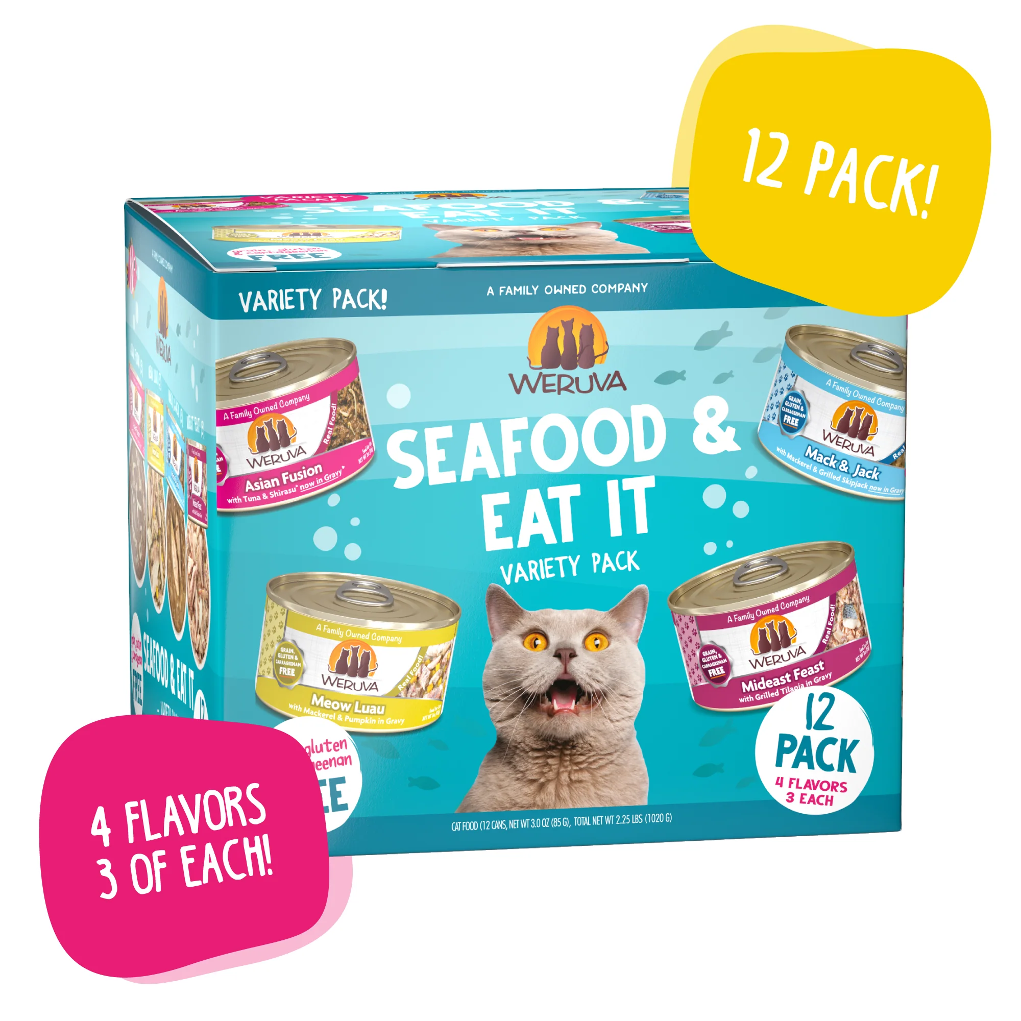 Weruva Classics Variety 12 Pack Canned Cat Food 3oz Seafood and Eat it - Image 1