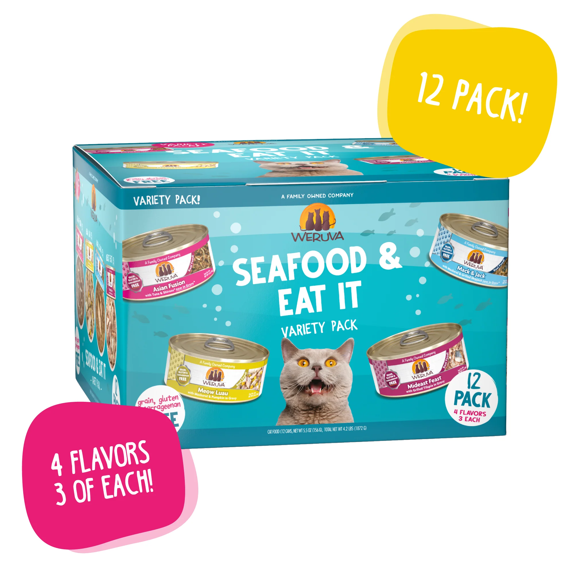 Weruva Classics Variety 12 Pack Canned Cat Food 5.5oz Seafood and Eat it - Image 1