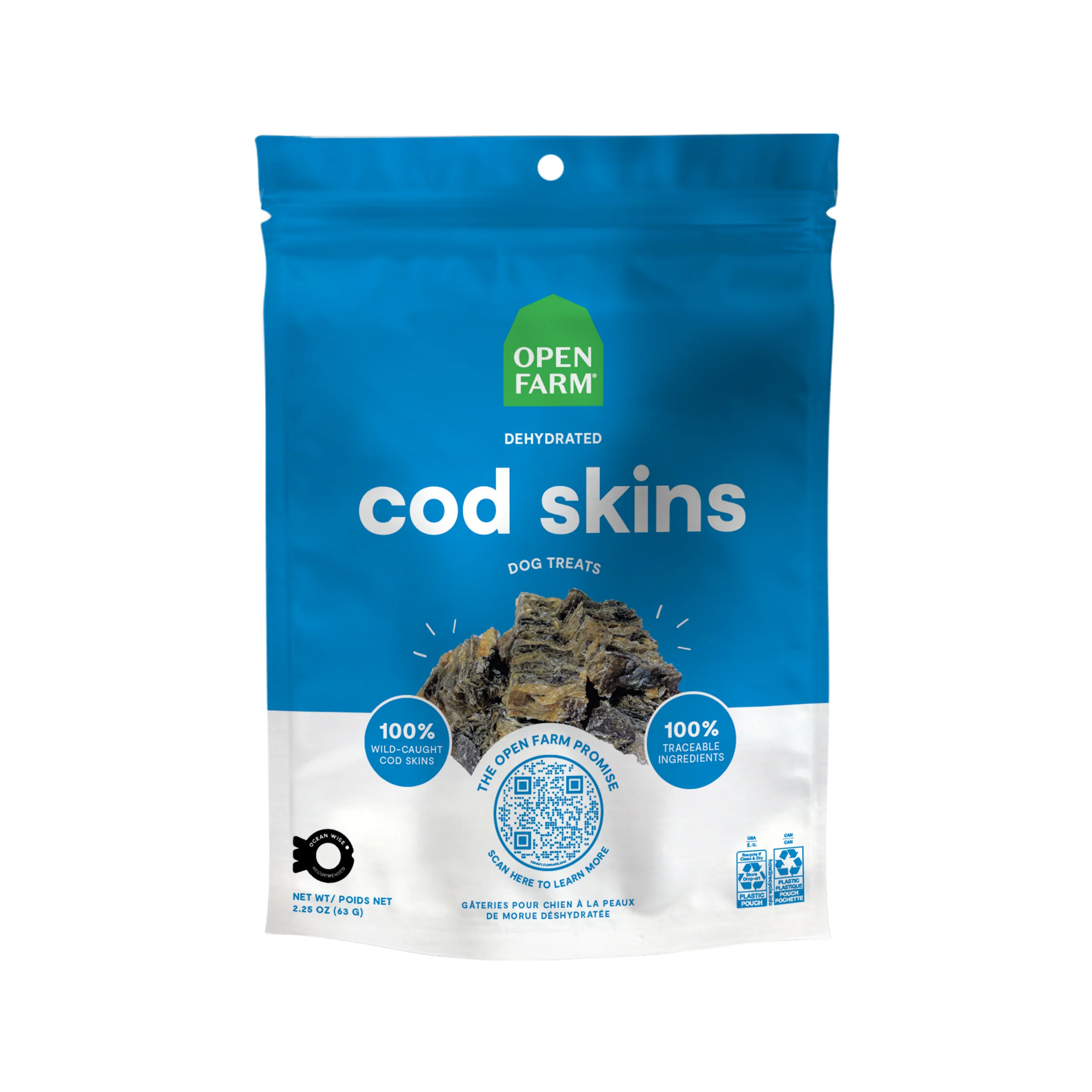 Open Farm Dehydrated Cod Skins Treats For Dogs 2.25oz Bag