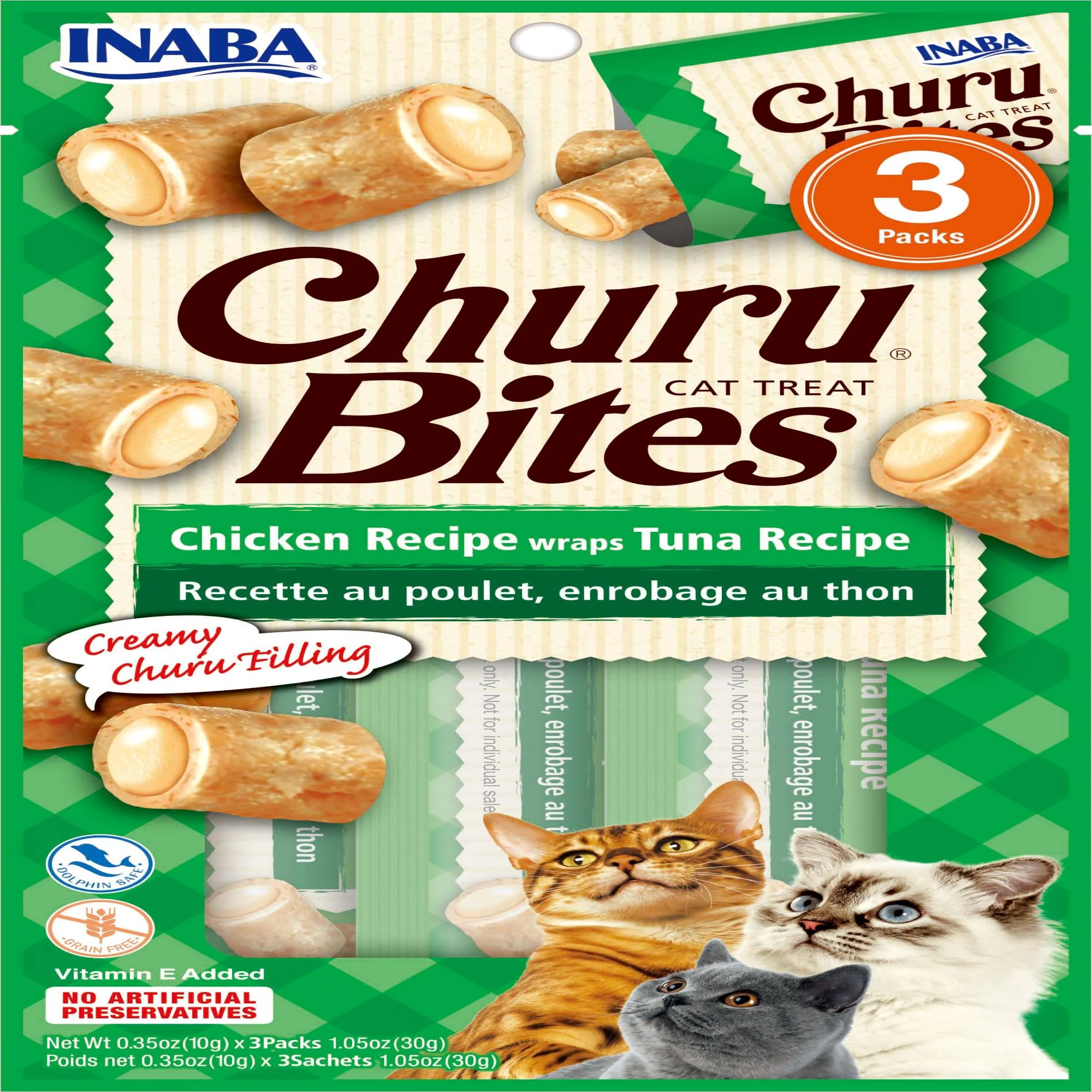 Inaba Churu Bites Chicken Wraps Tuna Recipe Cat Treats, 1.05 oz. - Image 1