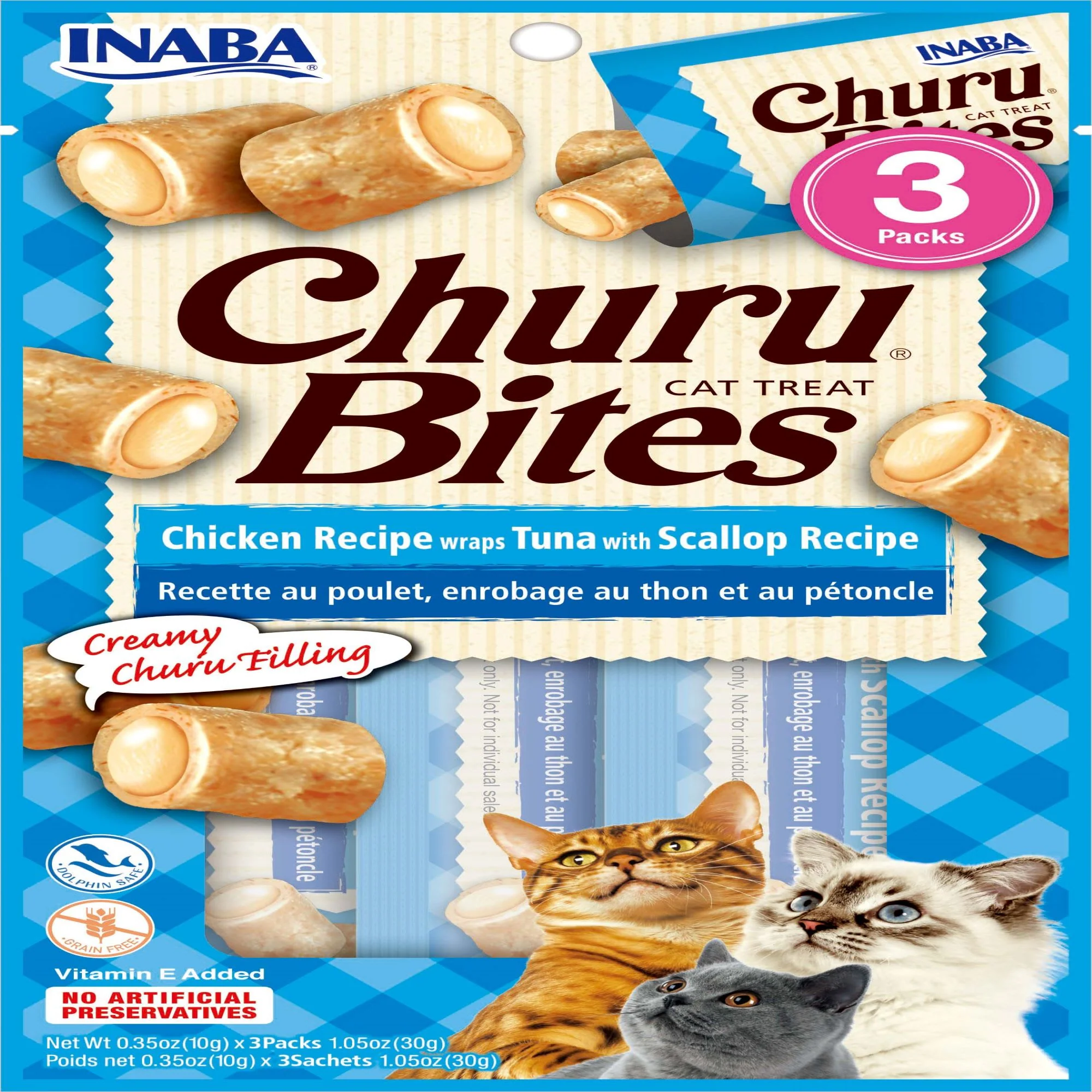 Inaba Churu Bites Chicken Wraps Tuna with Scallop Recipe Cat Treats, 1.05 oz. - Image 1
