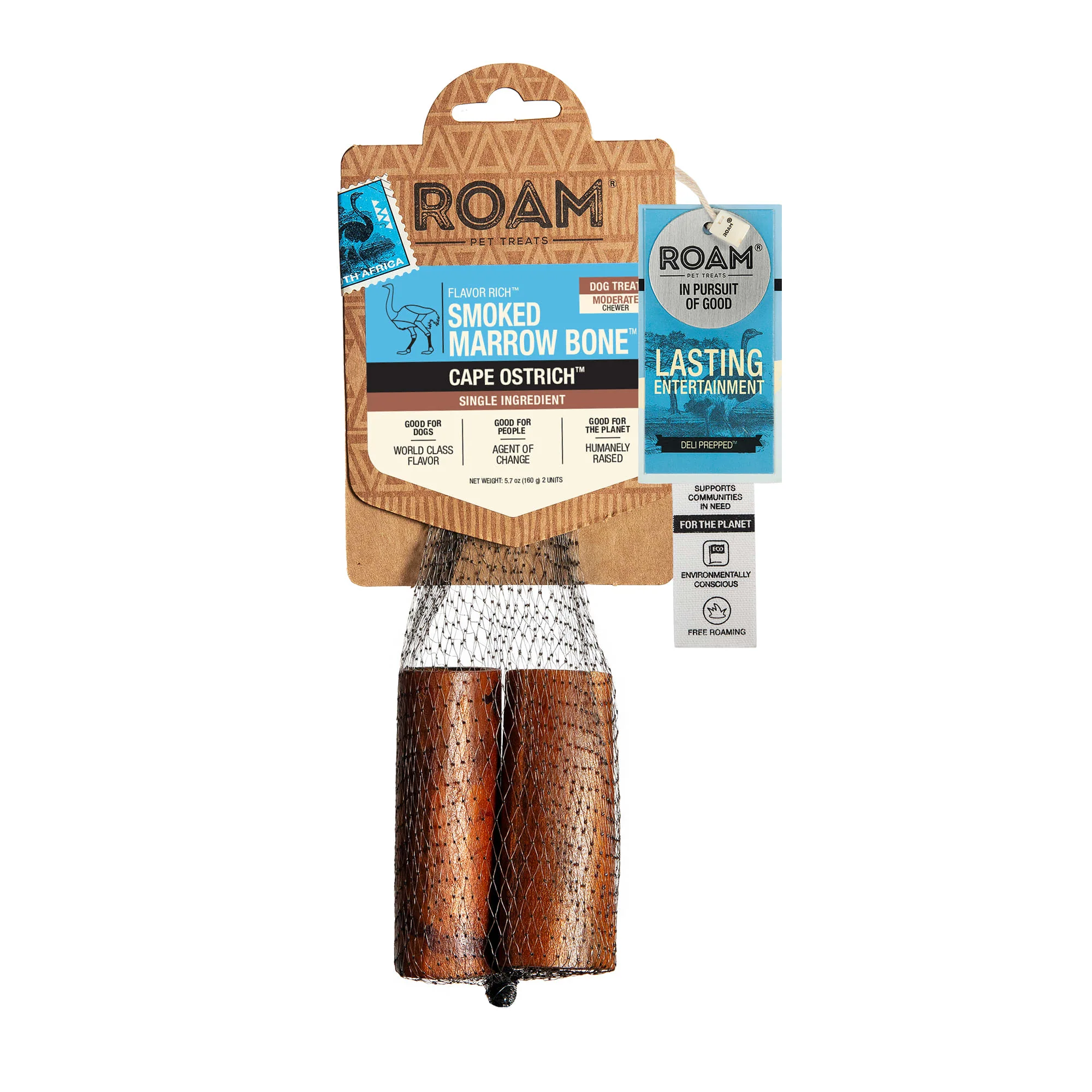 Roam Ostrich Smoked Marrow Bone Dog Treats 2pk - Image 1