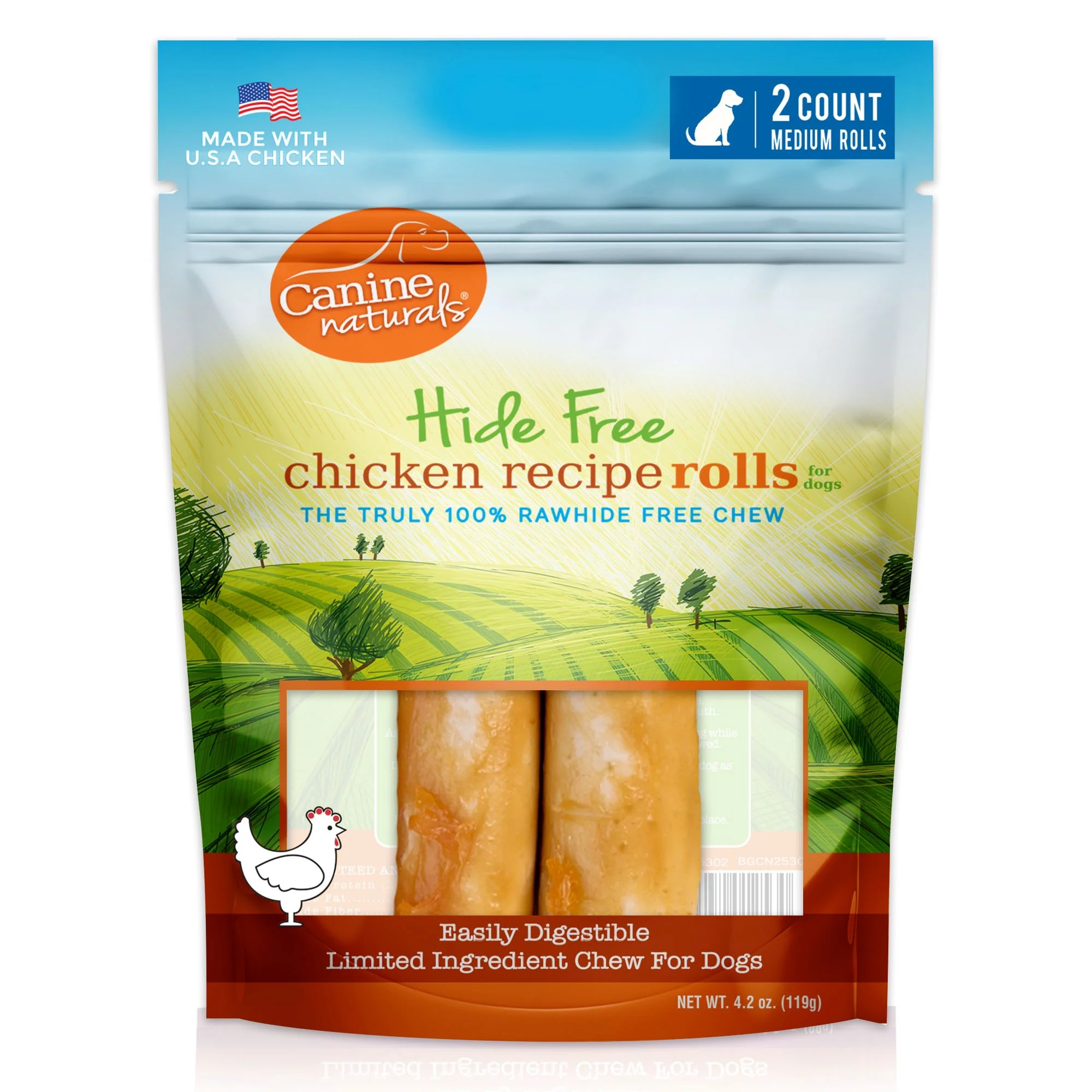 Canine Naturals Chicken Recipe Medium Dog Chews, 4.2oz 2pk - Image 1