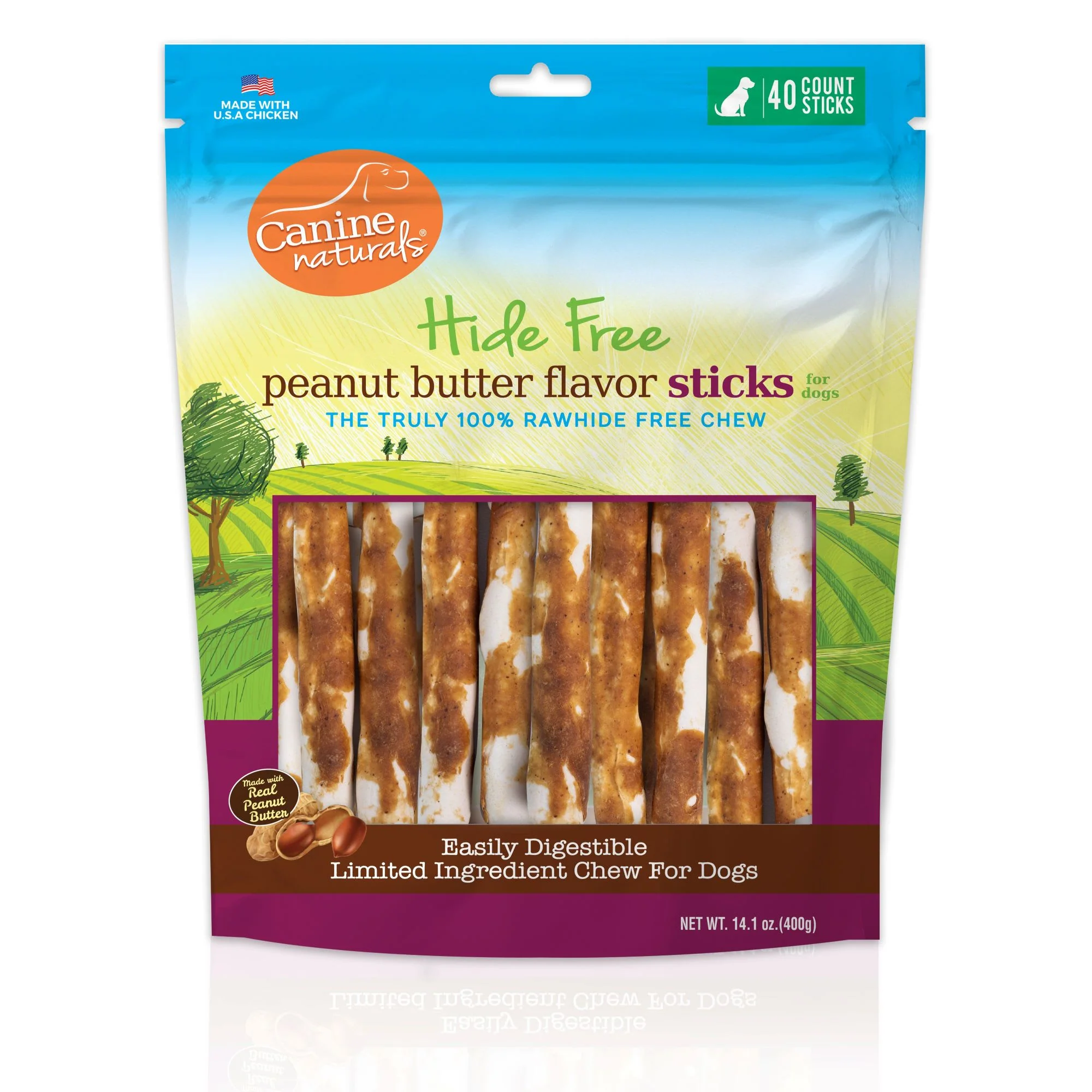 Canine Naturals Rawhide Free Peanut Butter Recipe Sticks for Dogs, 14.1oz - Image 1