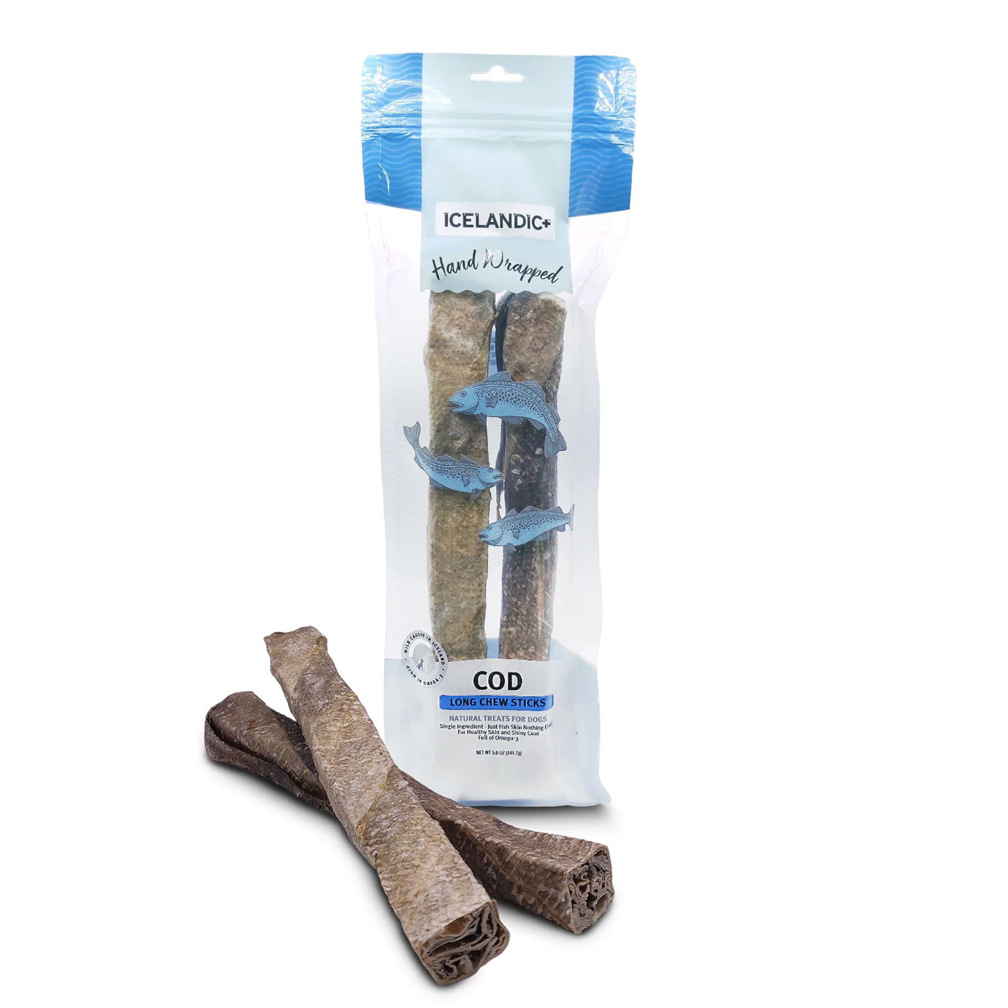 Icelandic+ Hand Wrapped Cod Long Chew Stick Dog Treats, 5 oz., Count of 2 - Image 1