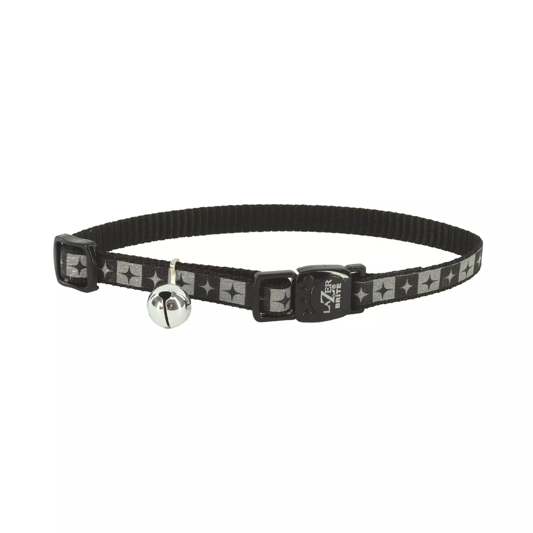 Coastal Lazer Bright 3/8in Wide 8-12In Reflective Breakaway Cat Collar Black Diamond Plate - Image 1