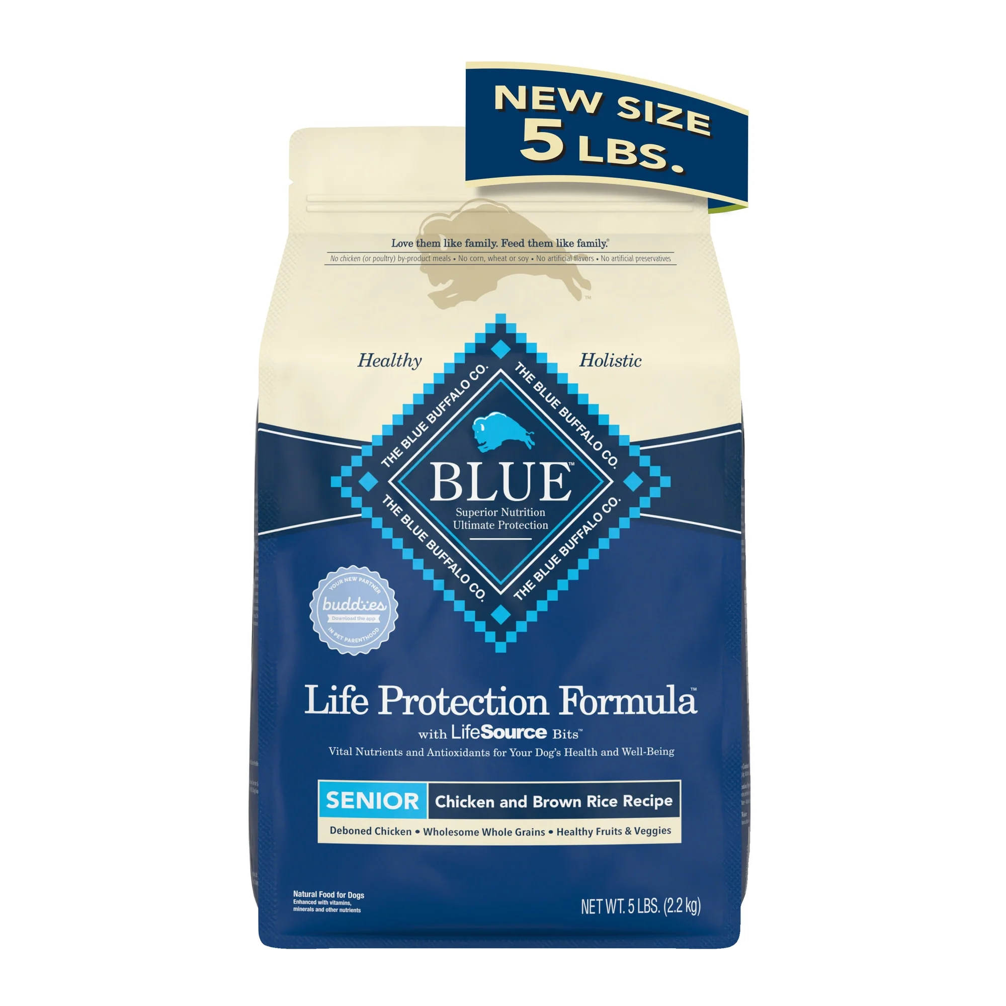 Blue Buffalo Life Protection Formula Chicken and Brown Rice Dry Dog Food for Senior Dogs  Whole Grain  5 lb. Bag - Image 1