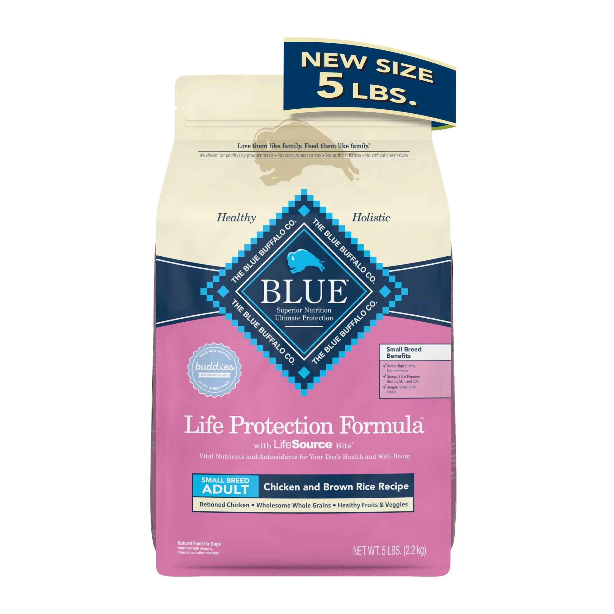 Blue Buffalo Life Protection Formula Small Breed Chicken and Brown Rice Dry Dog Food for Adult Dogs  Whole Grain  5 lb. Bag - Image 1