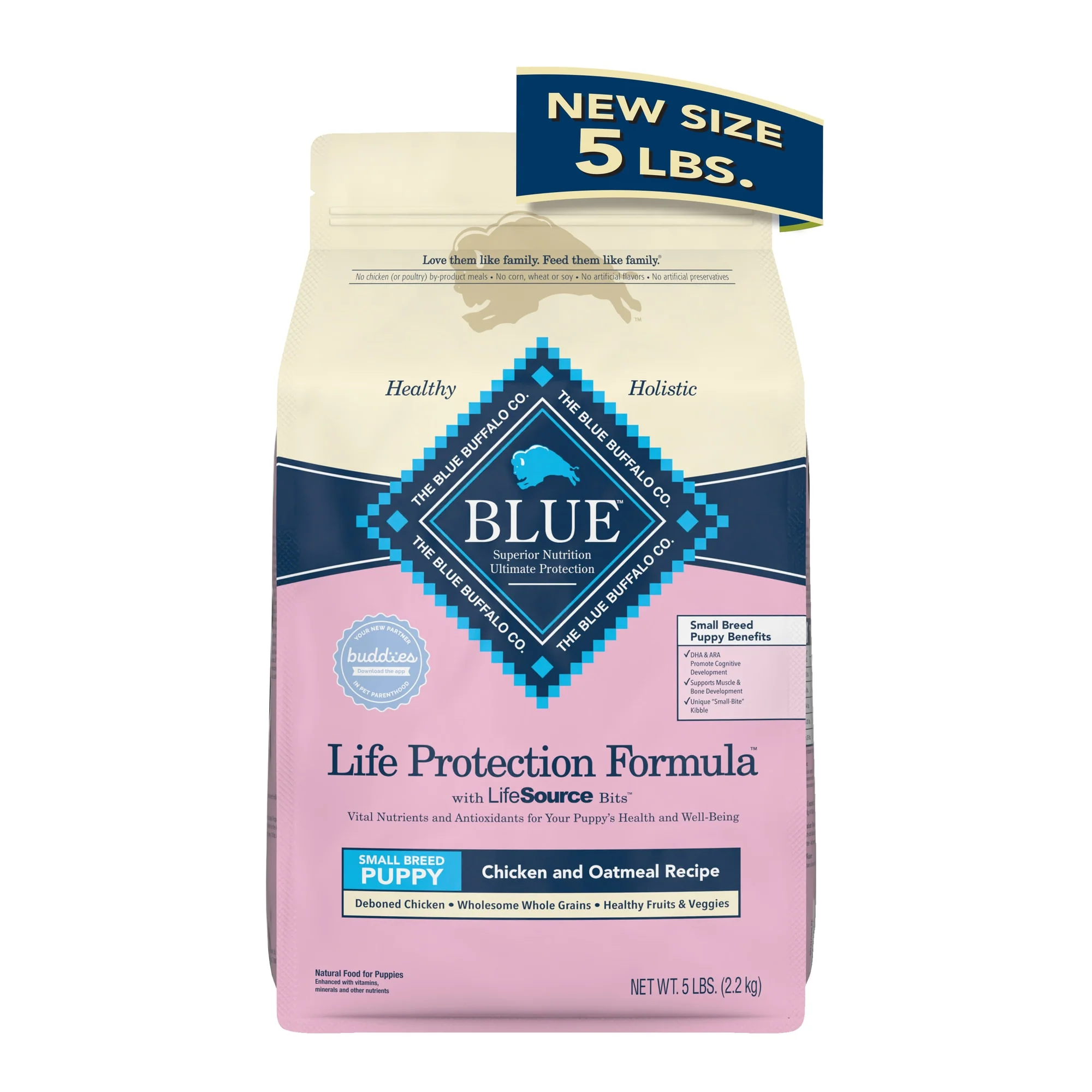 Blue Buffalo Life Protection Formula Small Breed Chicken and Oatmeal Dry Dog Food for Puppies  Whole Grain  5 lb. Bag - Image 1