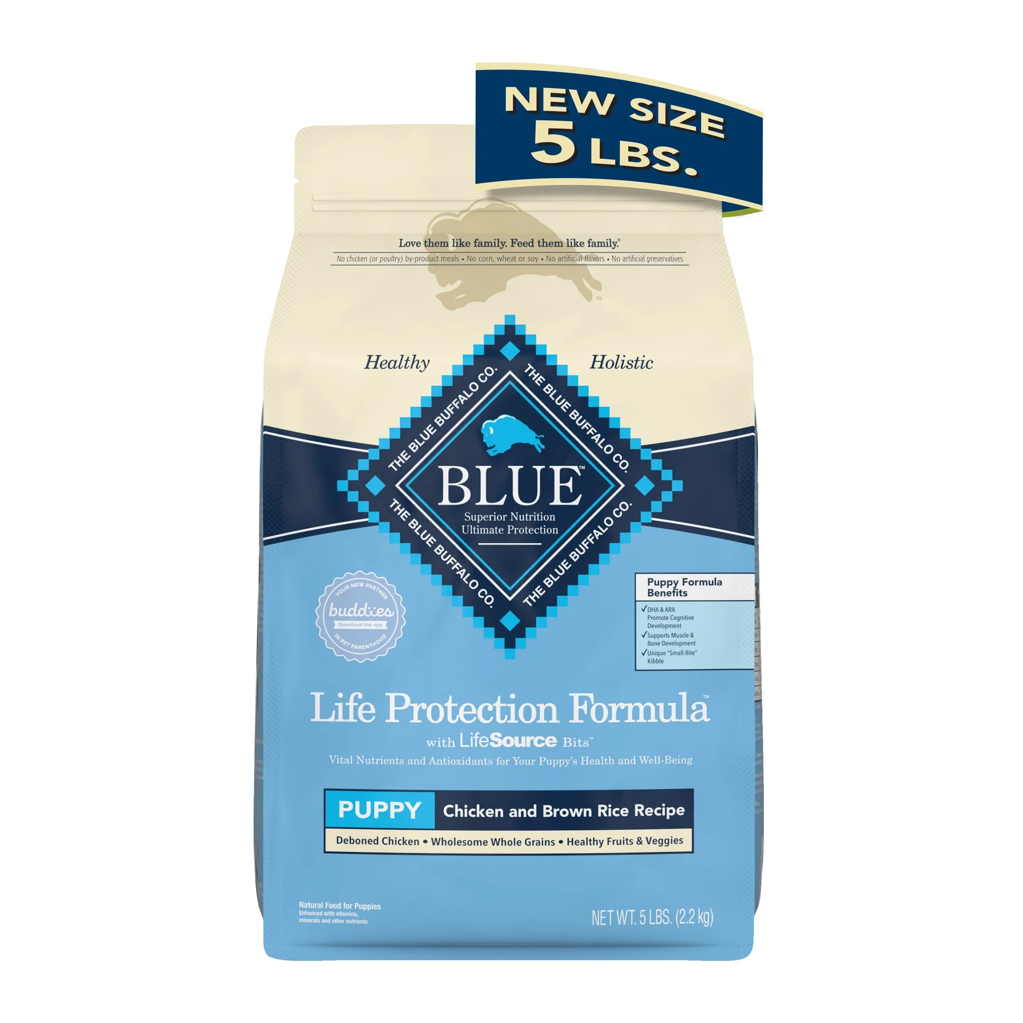 Blue Buffalo Life Protection Formula Chicken and Brown Rice Dry Dog Food for Puppies  Whole Grain  5 lb. Bag - Image 1