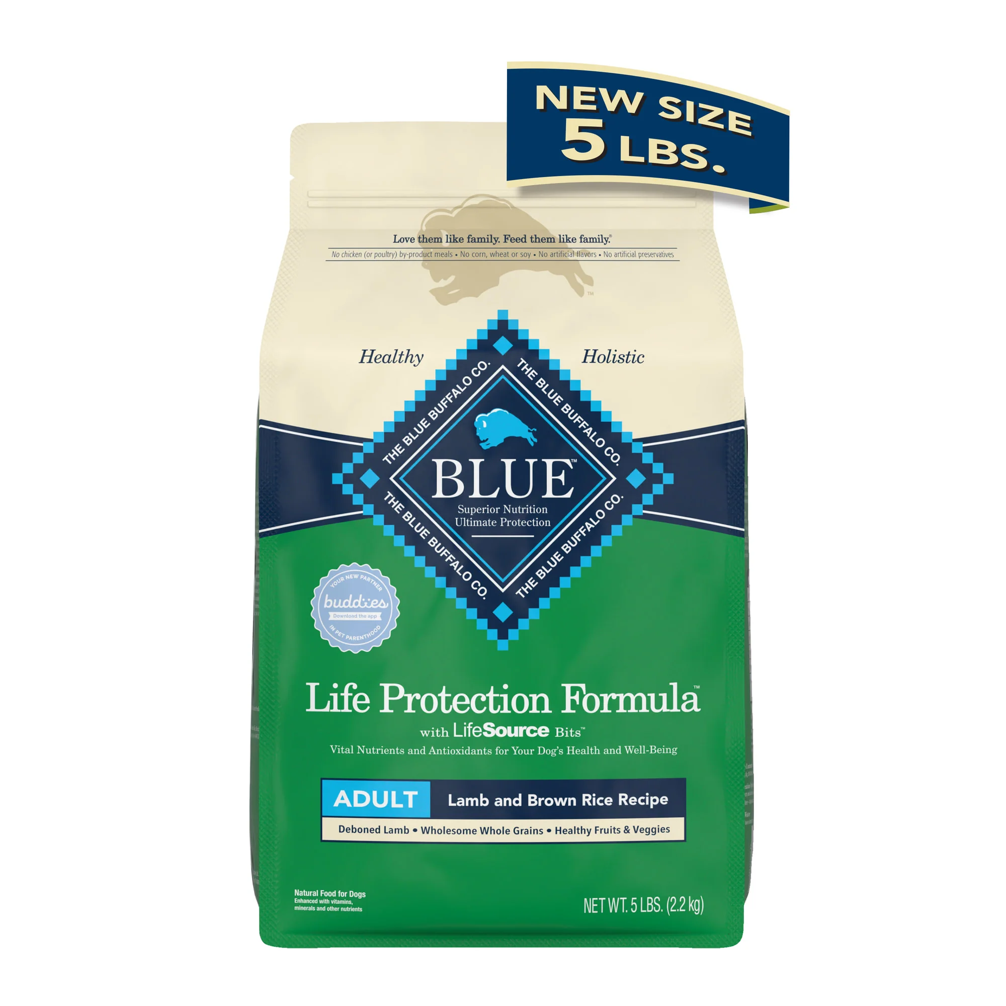Blue Buffalo Life Protection Formula Lamb and Brown Rice Dry Dog Food for Adult Dogs  Whole Grain  5 lb. Bag - Image 1