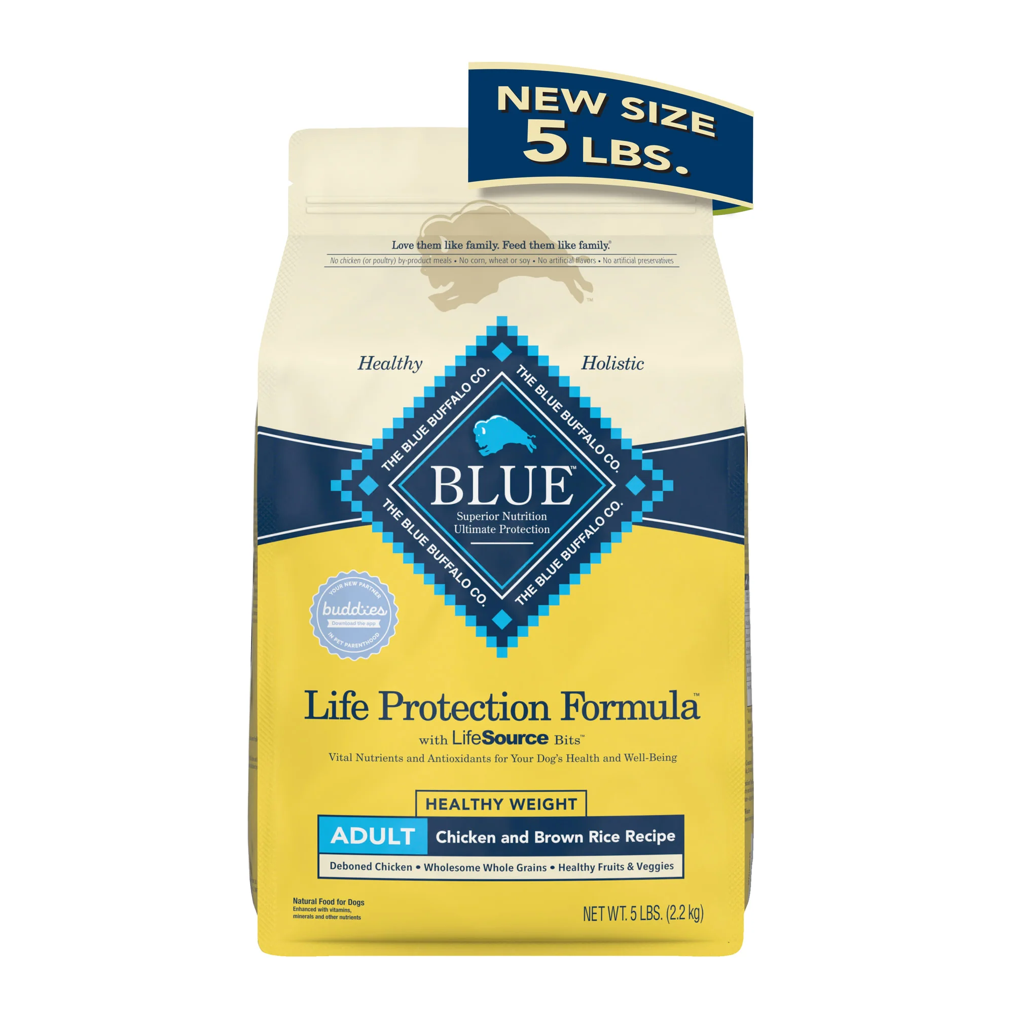 Blue Buffalo Life Protection Formula Healthy Weight Chicken and Brown Rice Dry Dog Food for Adult Dogs  Whole Grain  5 lb. Bag - Image 1