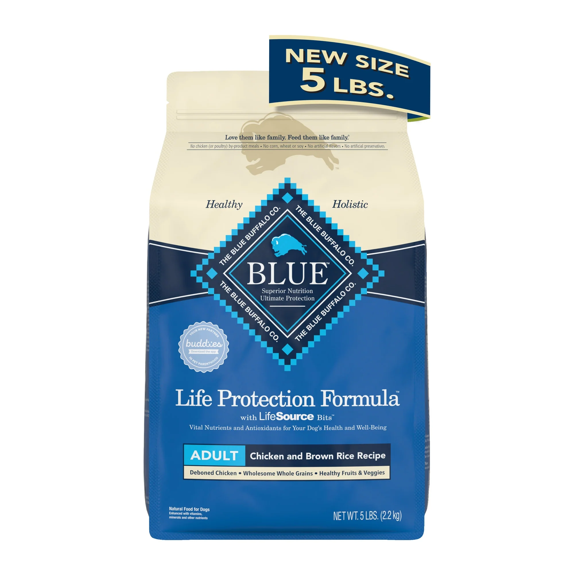 Blue Buffalo Life Protection Formula Chicken and Brown Rice Dry Dog Food for Adult Dogs  Whole Grain  5 lb. Bag - Image 1